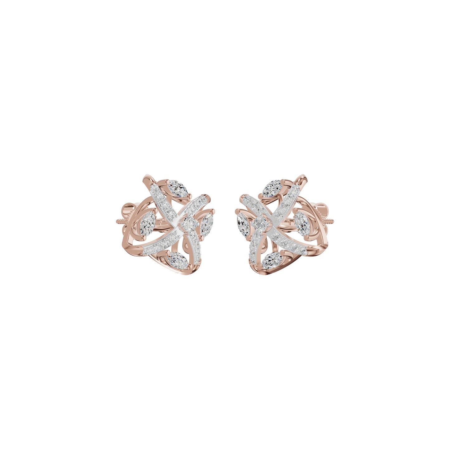 Spiral Star Marquise Round Diamond Stud Earrings