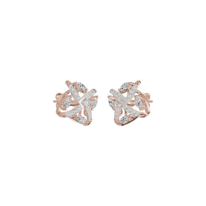 Spiral Star Marquise Round Diamond Stud Earrings