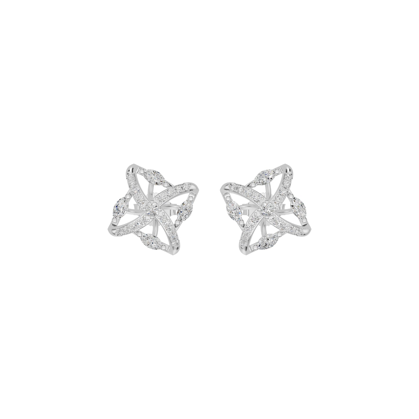 Spiral Star Marquise Round Diamond Stud Earrings