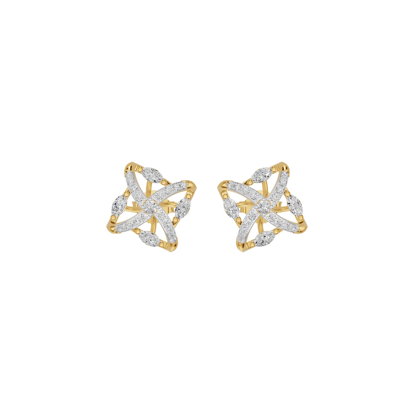 Spiral Star Marquise Round Diamond Stud Earrings