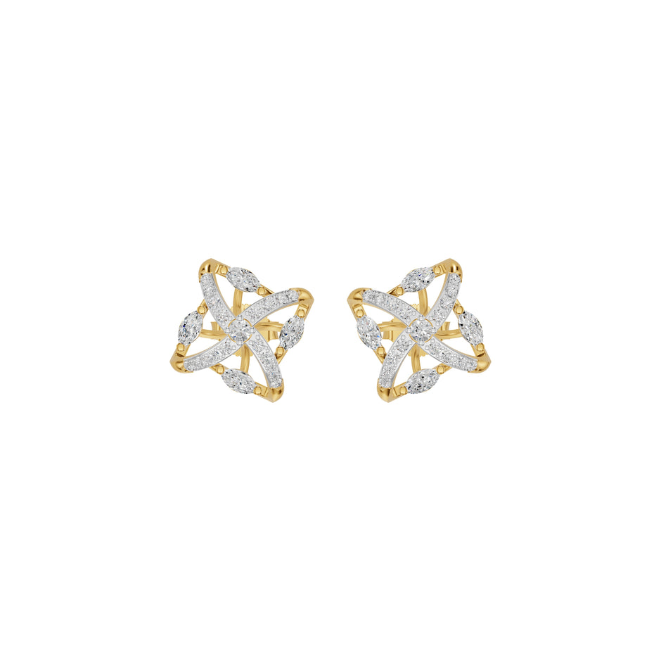 Spiral Star Marquise Round Diamond Stud Earrings