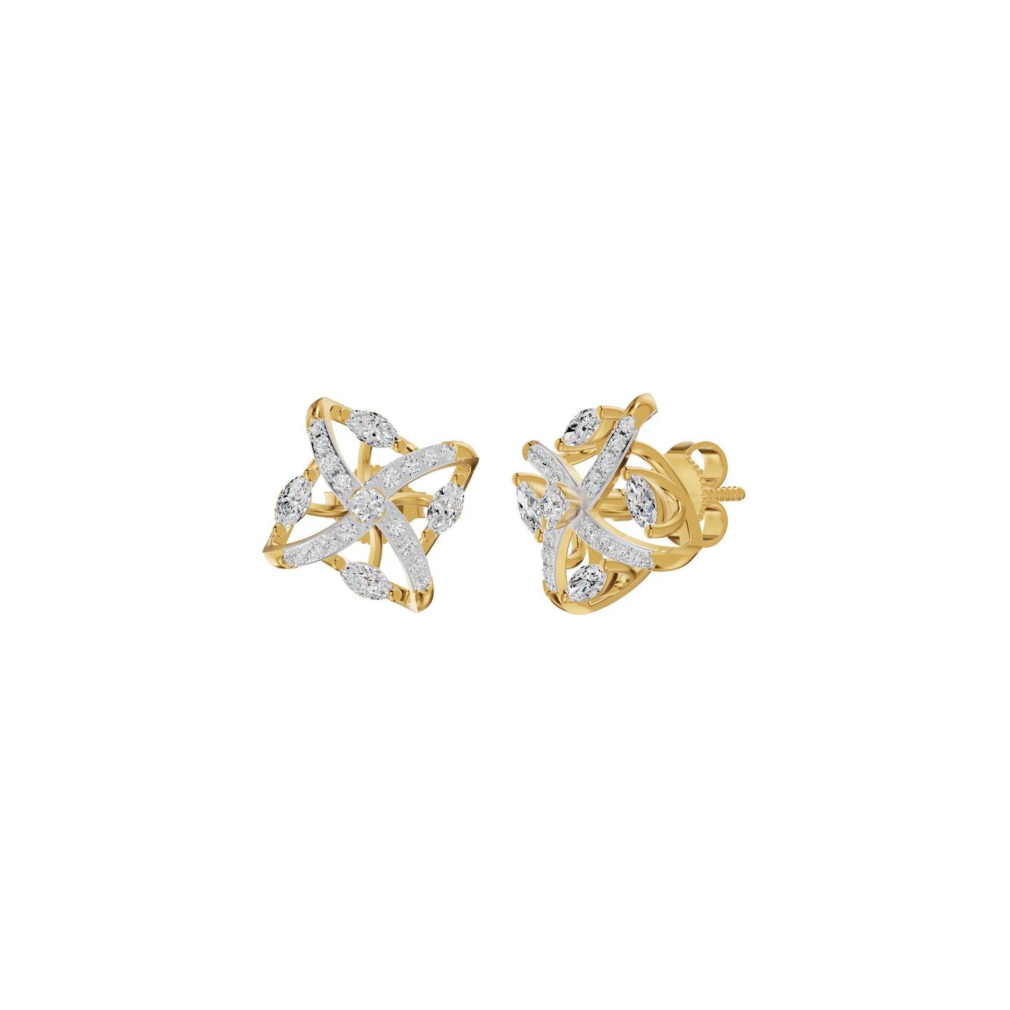 Spiral Star Marquise Round Diamond Stud Earrings