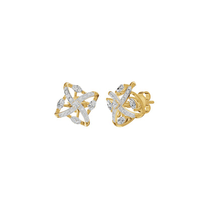 Spiral Star Marquise Round Diamond Stud Earrings