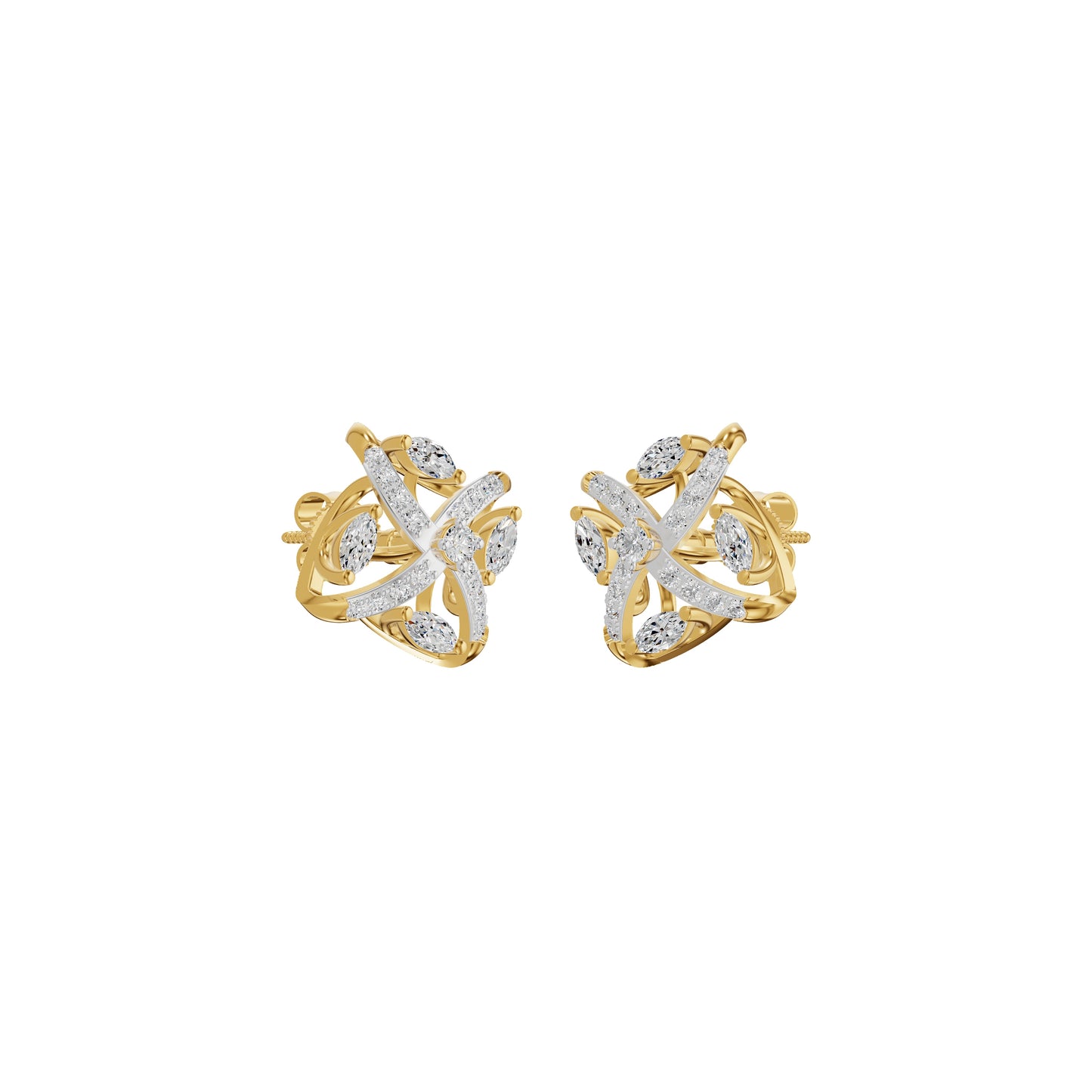Spiral Star Marquise Round Diamond Stud Earrings