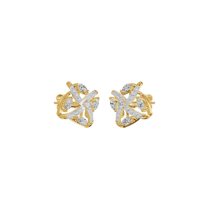Spiral Star Marquise Round Diamond Stud Earrings