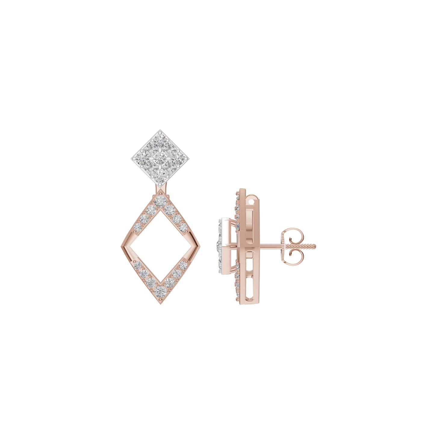 Tilted Square Diamond Stud Earrings 18 KT / Rose Gold