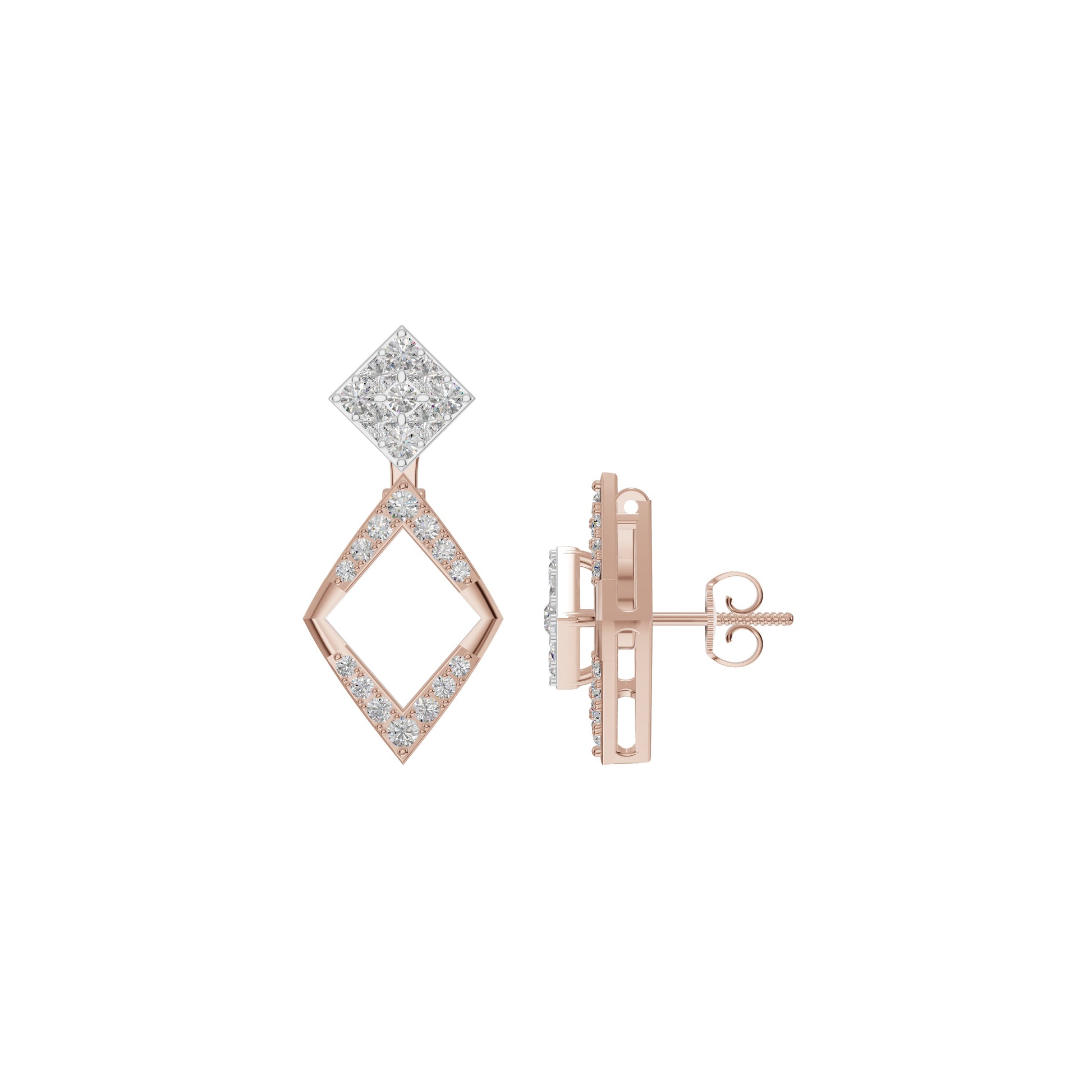 Tilted Square Diamond Stud Earrings 18 KT / Rose Gold