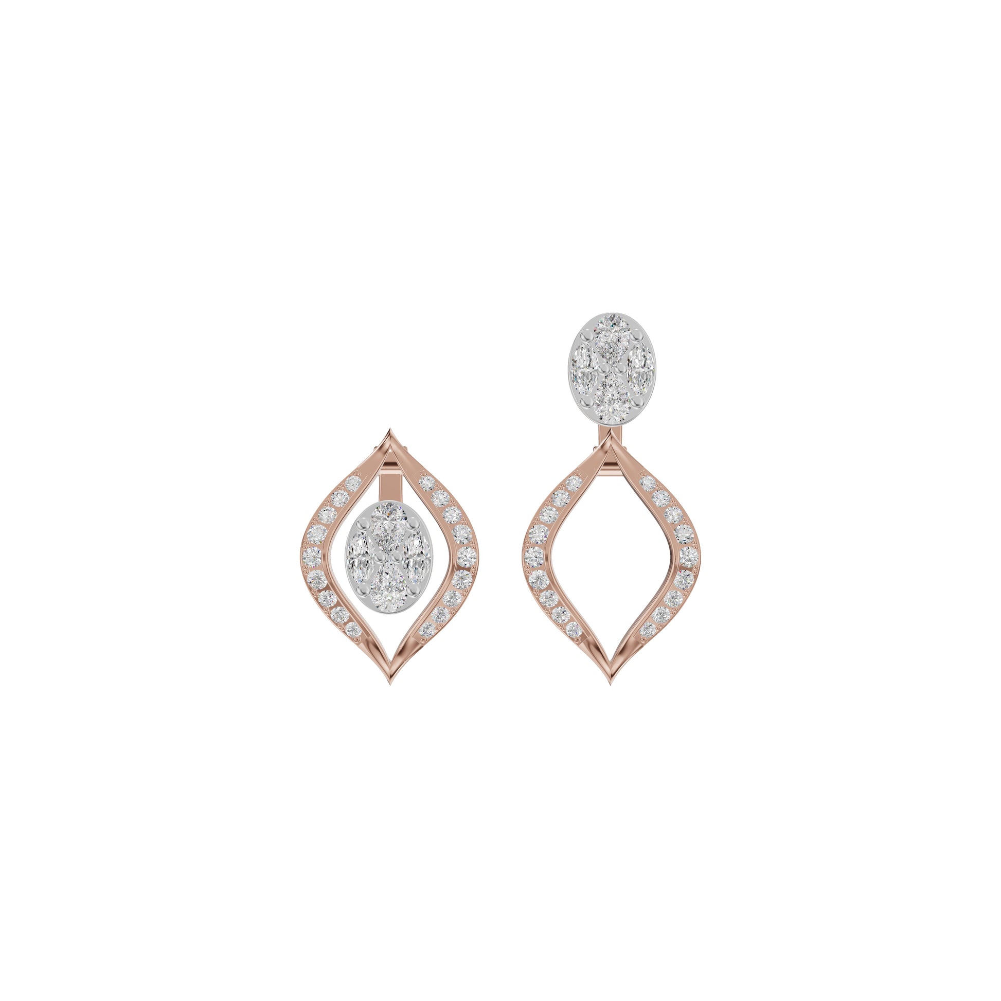 Elegant Drop Multi-Diamond Stud Earrings 18 KT / Rose Gold