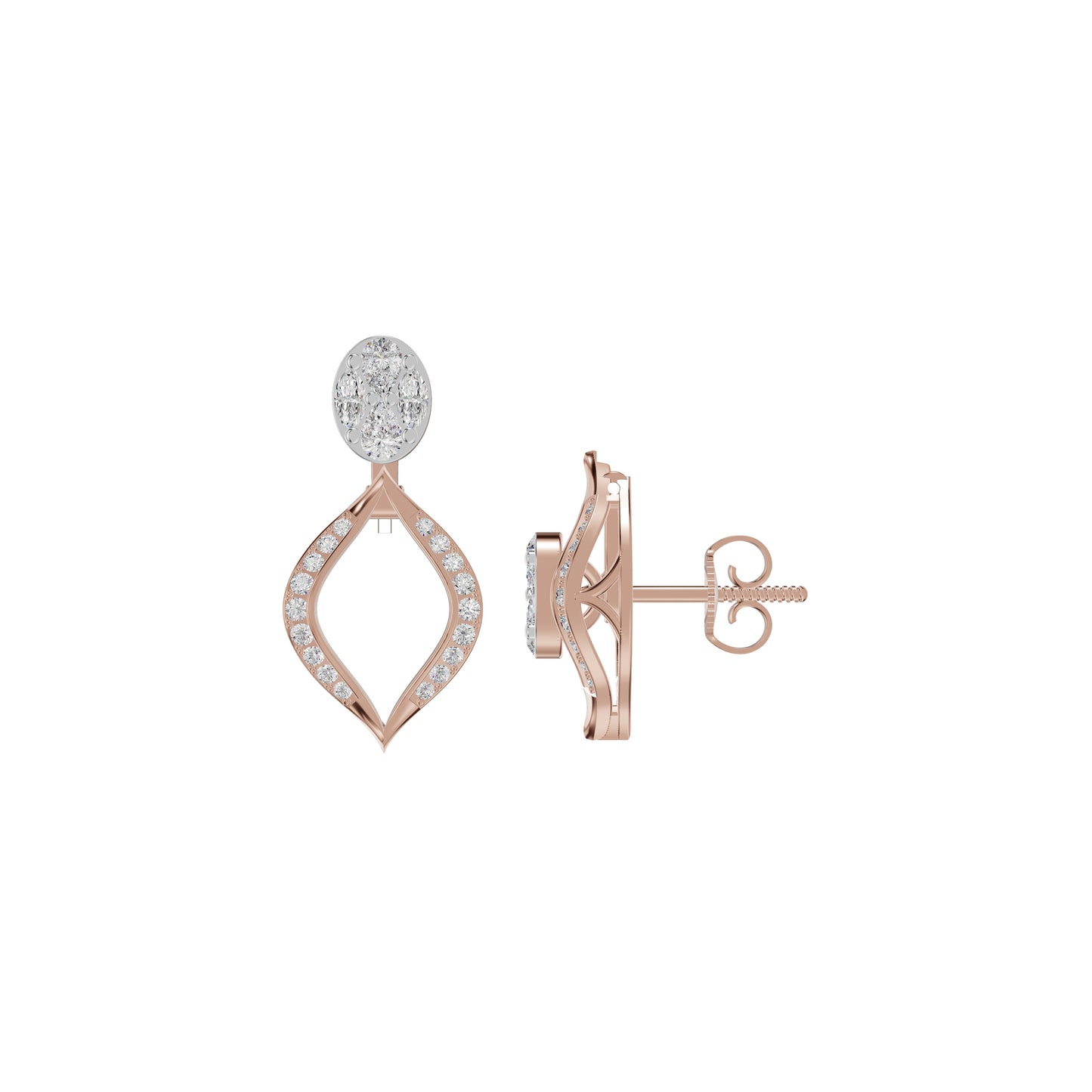 Elegant Drop Multi-Diamond Stud Earrings 18 KT / Rose Gold