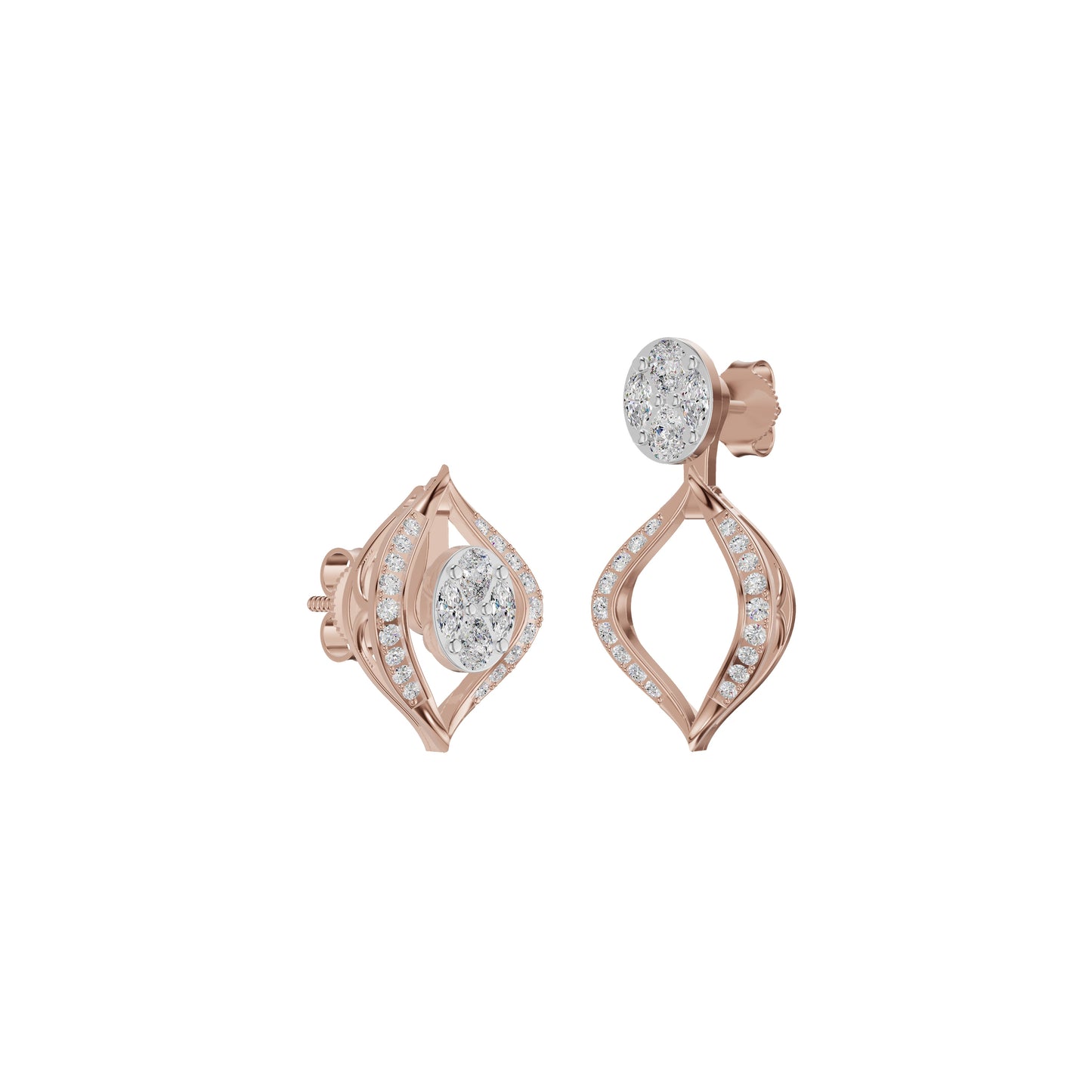 Elegant Drop Multi-Diamond Stud Earrings 18 KT / Rose Gold