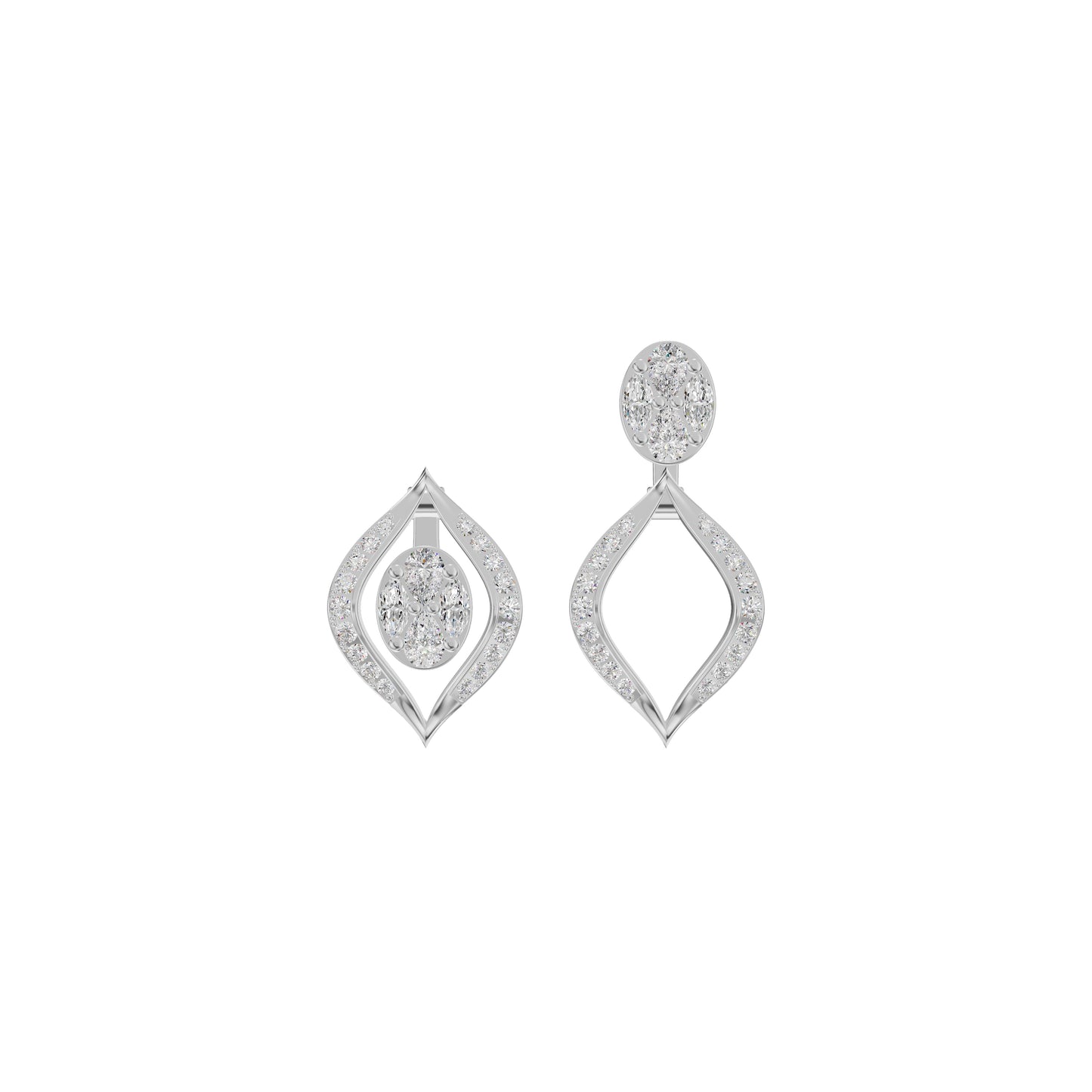 Elegant Drop Multi-Diamond Stud Earrings 18 KT / White Gold