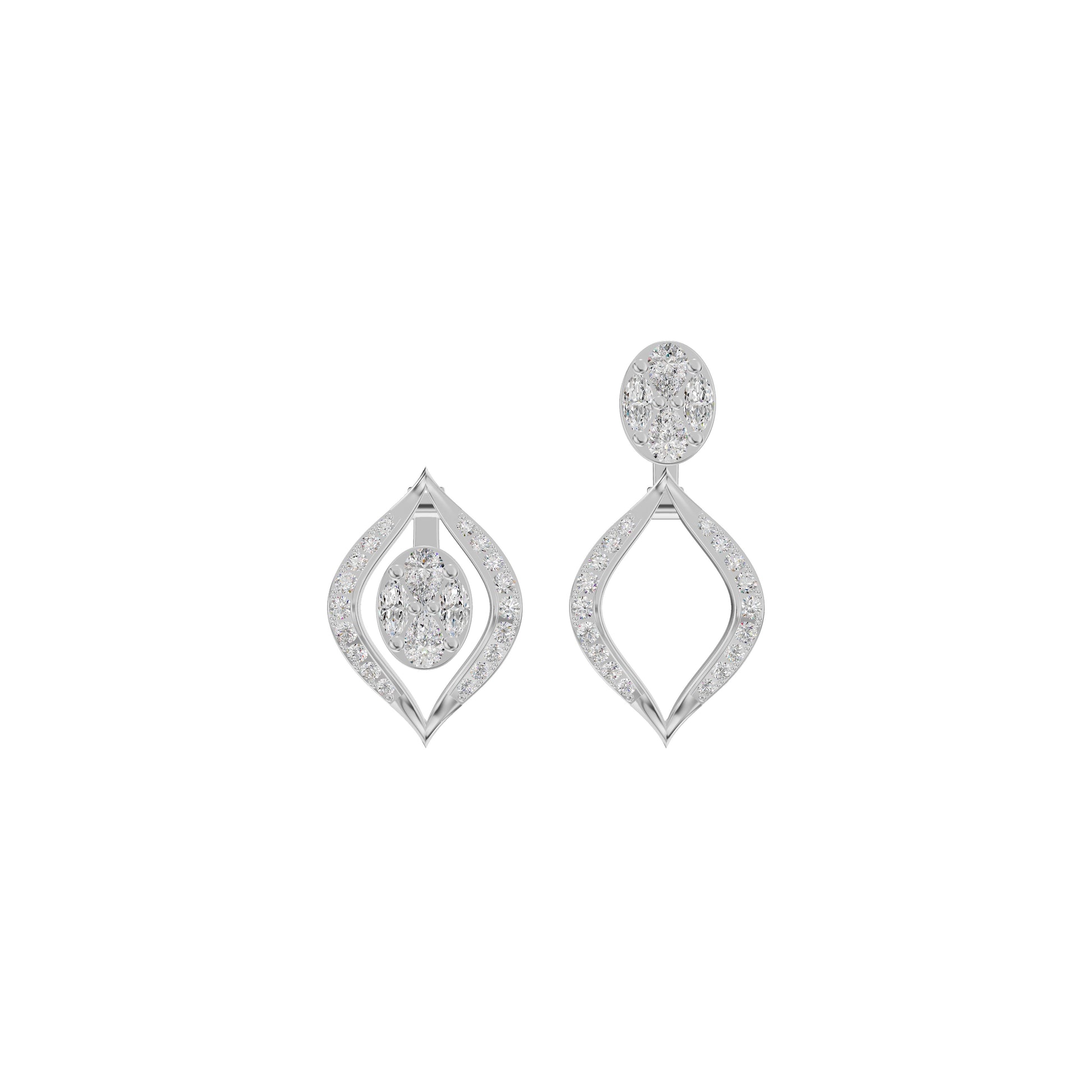 Elegant Drop Multi-Diamond Stud Earrings 18 KT / White Gold