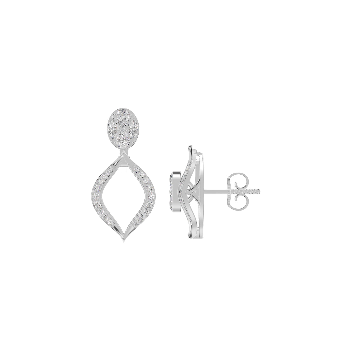 Elegant Drop Multi-Diamond Stud Earrings 18 KT / White Gold