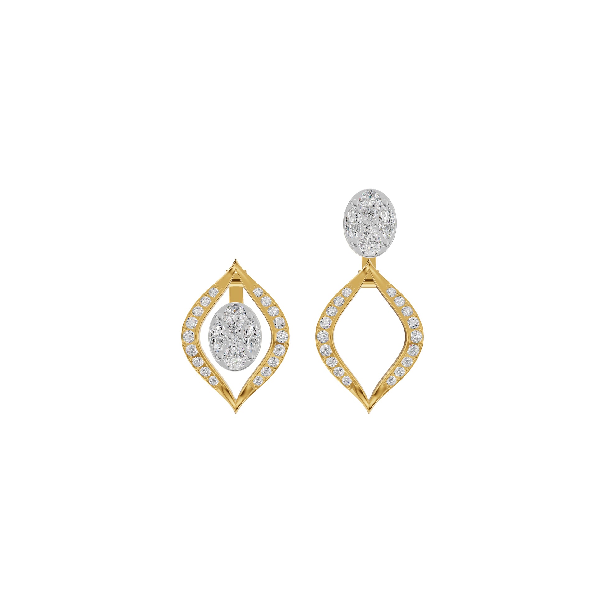 Elegant Drop Multi-Diamond Stud Earrings 18 KT / Yellow Gold