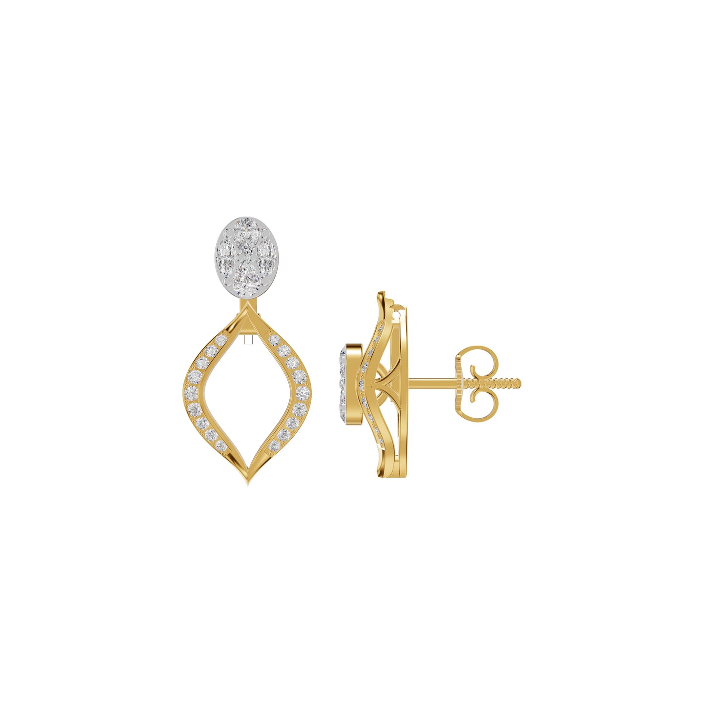 Elegant Drop Multi-Diamond Stud Earrings 18 KT / Yellow Gold