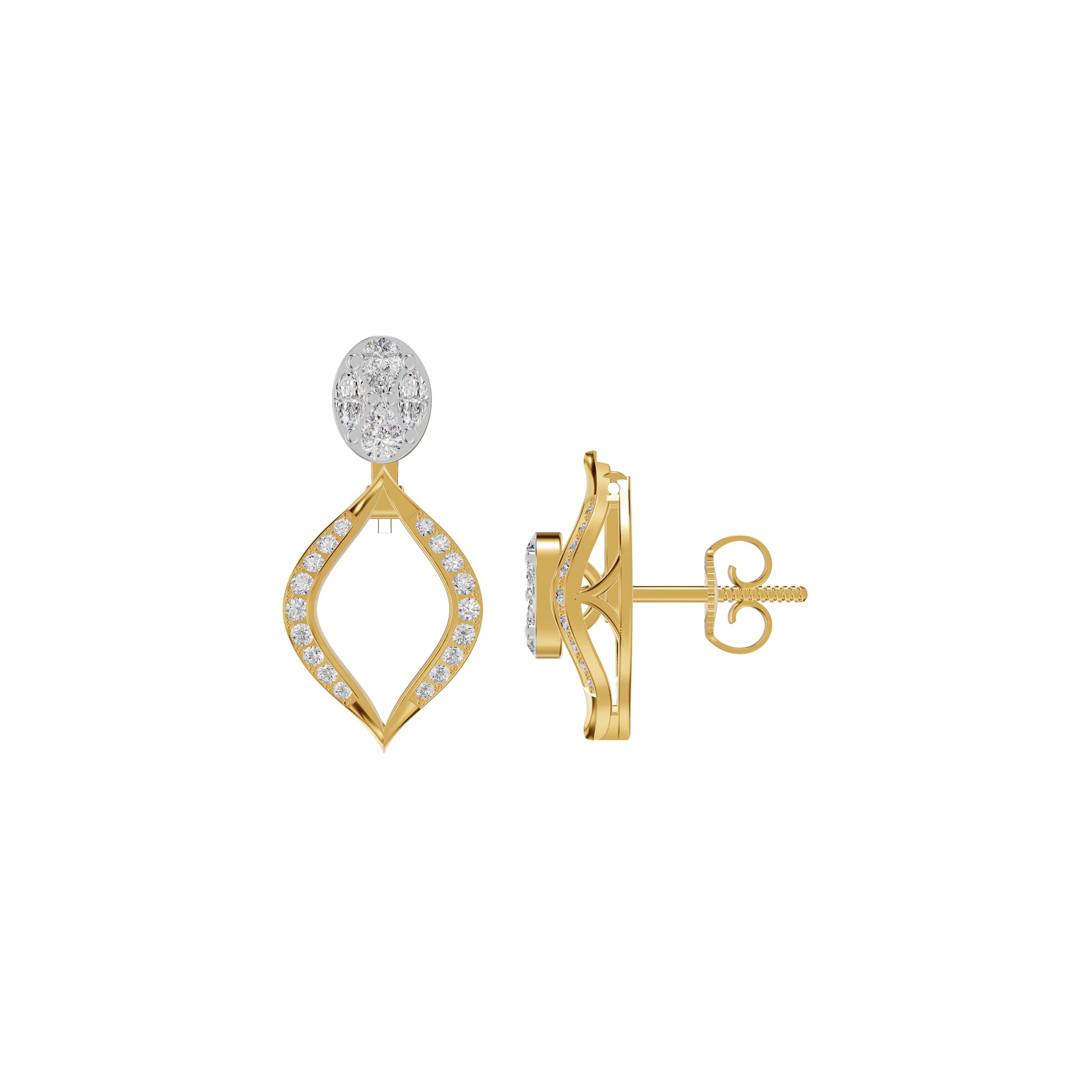 Elegant Drop Multi-Diamond Stud Earrings 18 KT / Yellow Gold