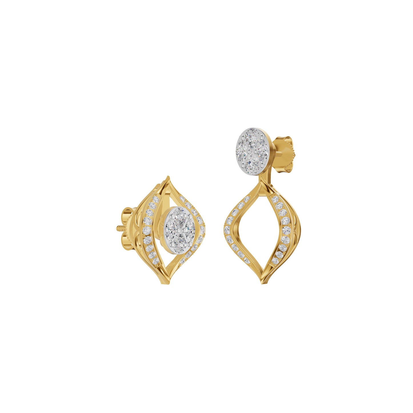 Elegant Drop Multi-Diamond Stud Earrings 18 KT / Yellow Gold