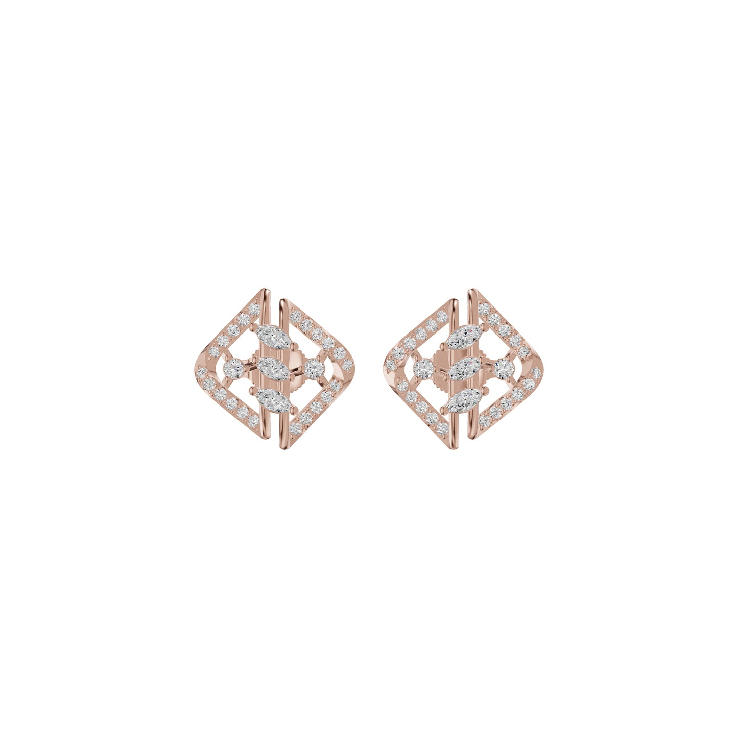 Geometric Open Frame Diamond Stud Earrings