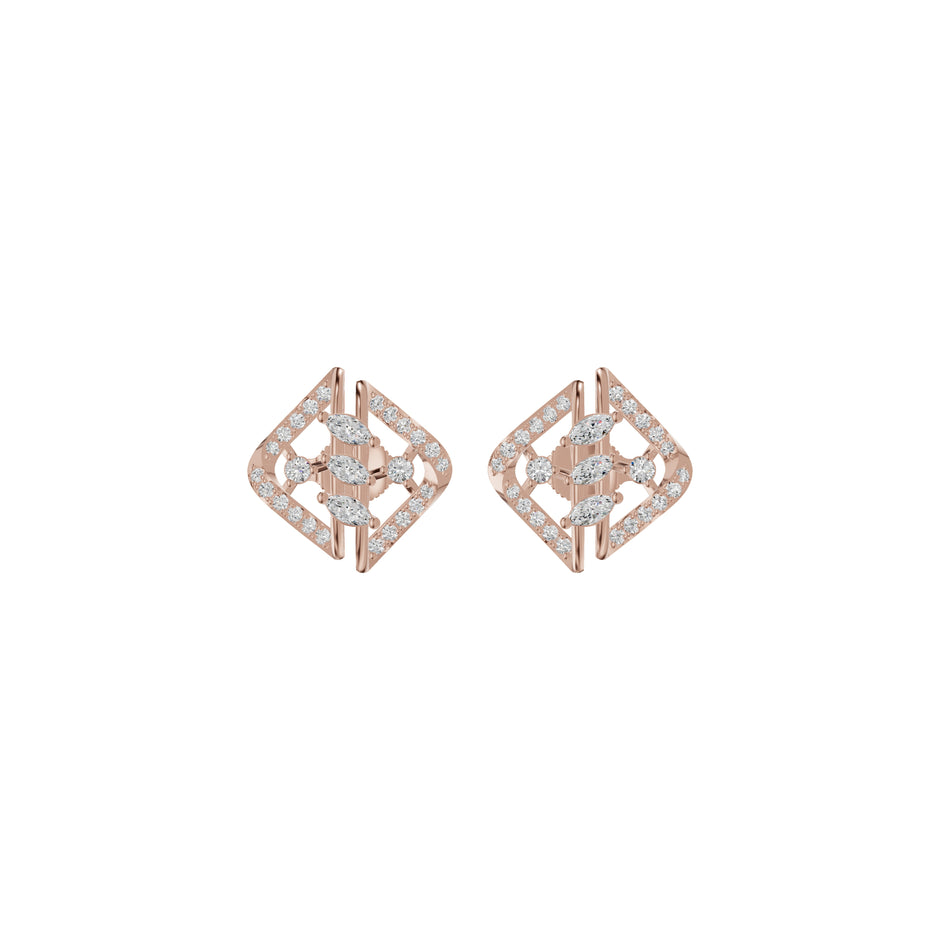 Geometric Open Frame Diamond Stud Earrings