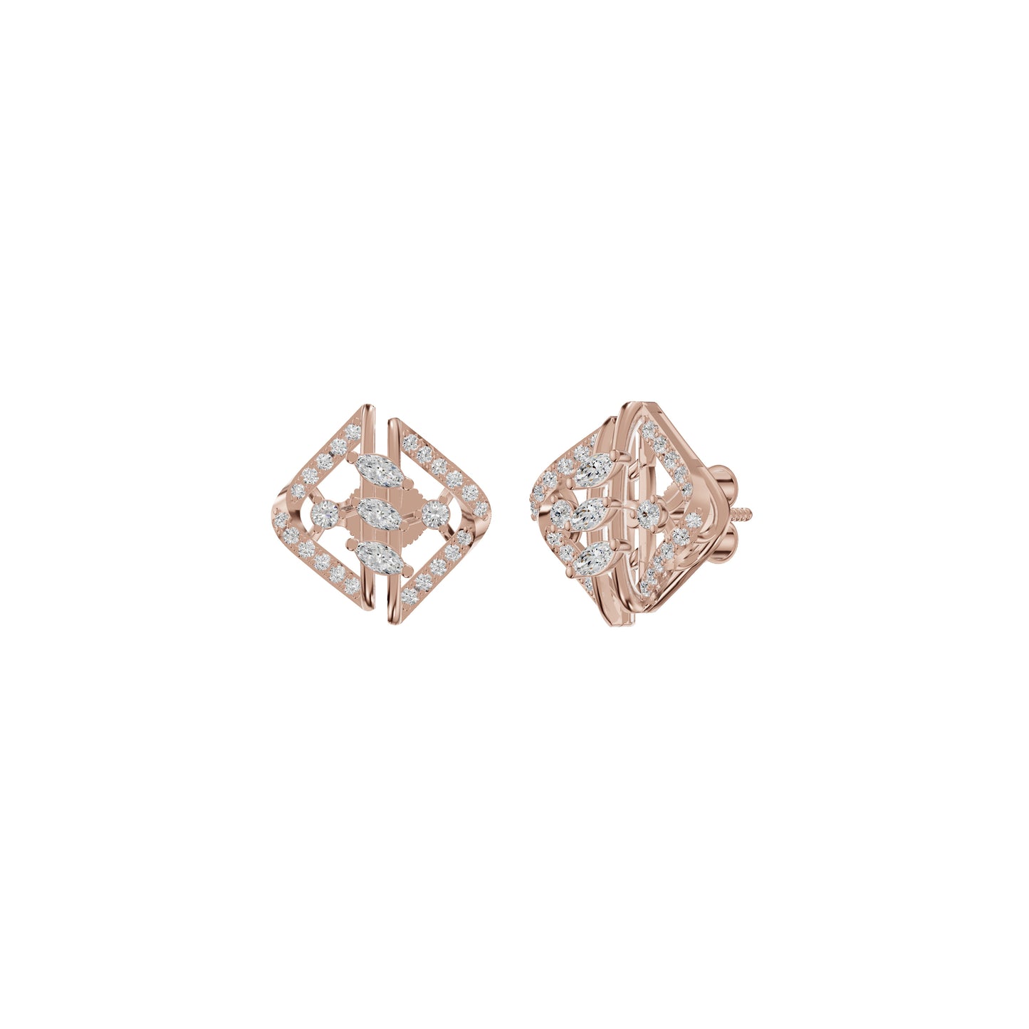 Geometric Open Frame Diamond Stud Earrings