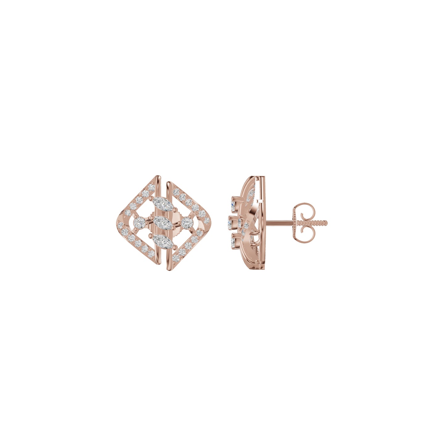 Geometric Open Frame Diamond Stud Earrings