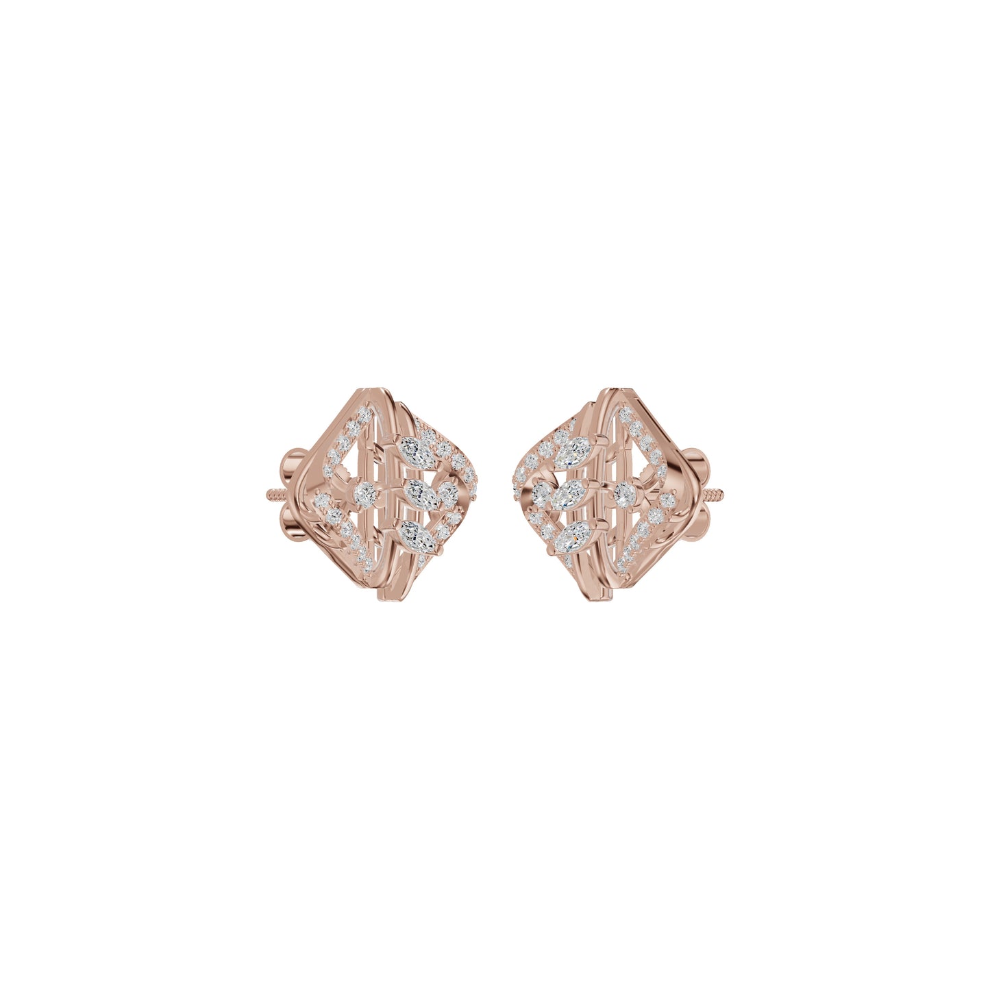 Geometric Open Frame Diamond Stud Earrings