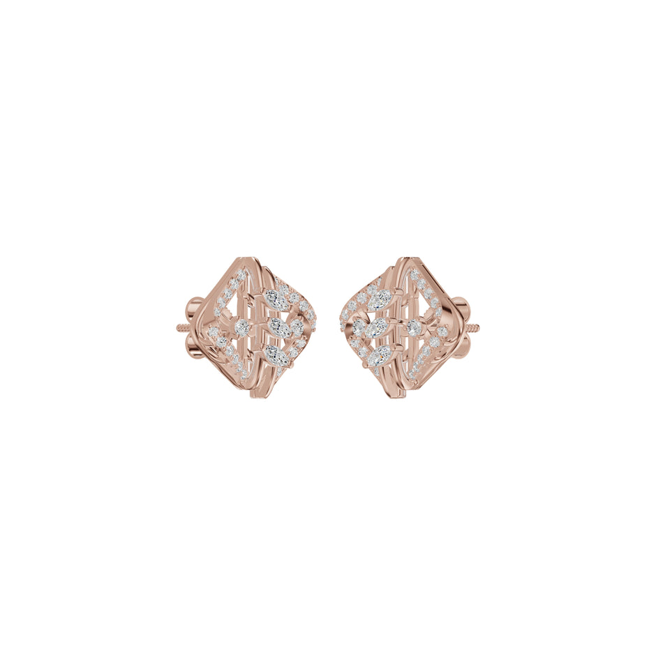 Geometric Open Frame Diamond Stud Earrings