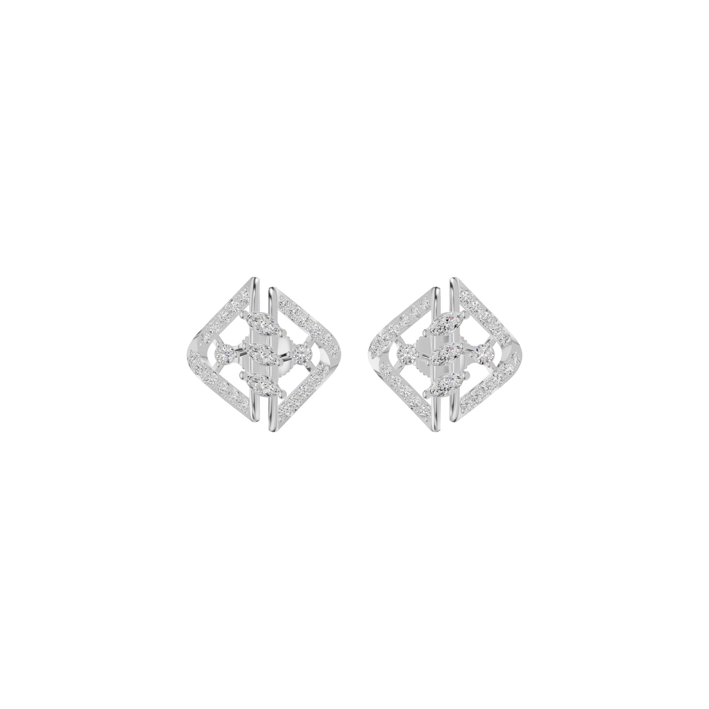 Geometric Open Frame Diamond Stud Earrings