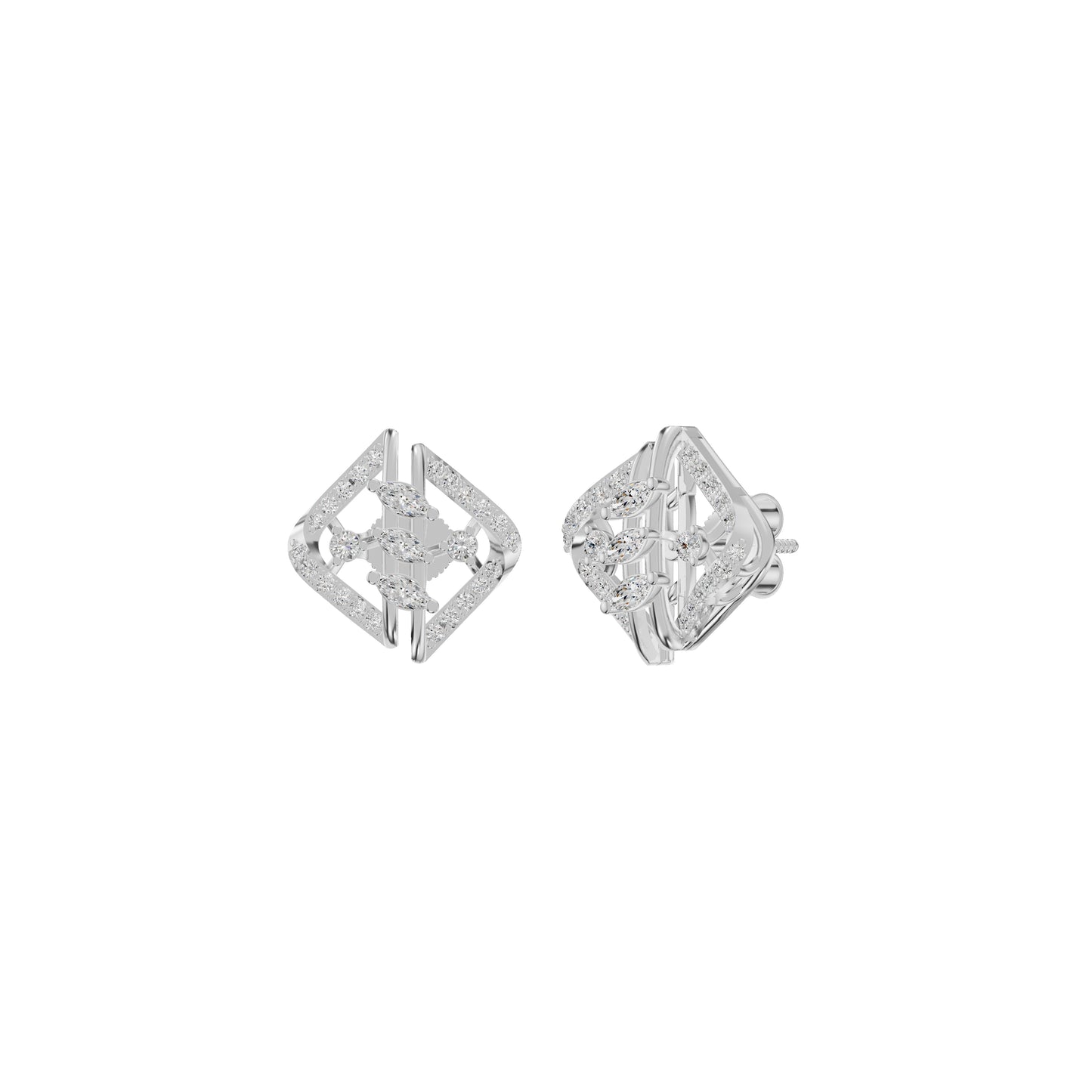 Geometric Open Frame Diamond Stud Earrings