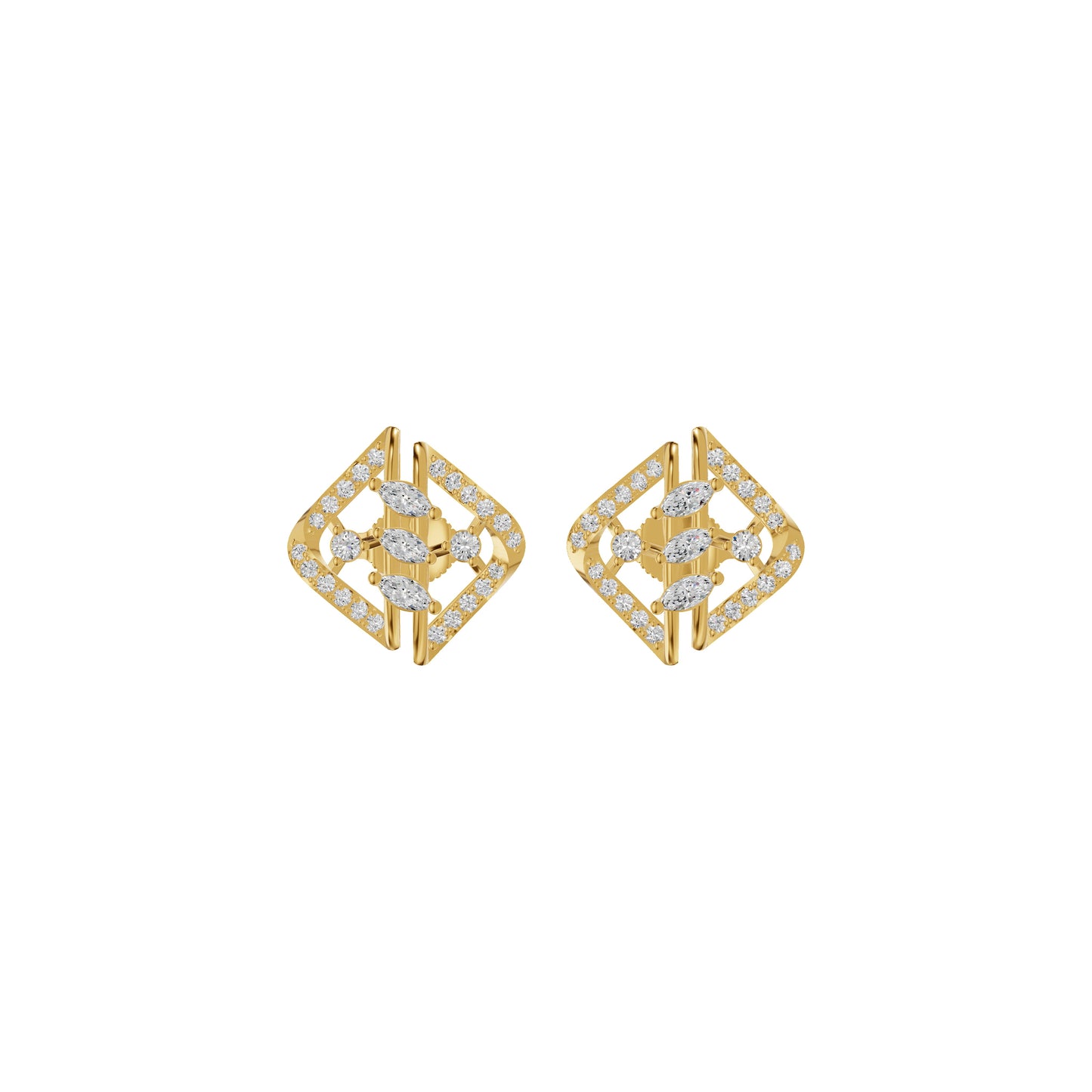 Geometric Open Frame Diamond Stud Earrings