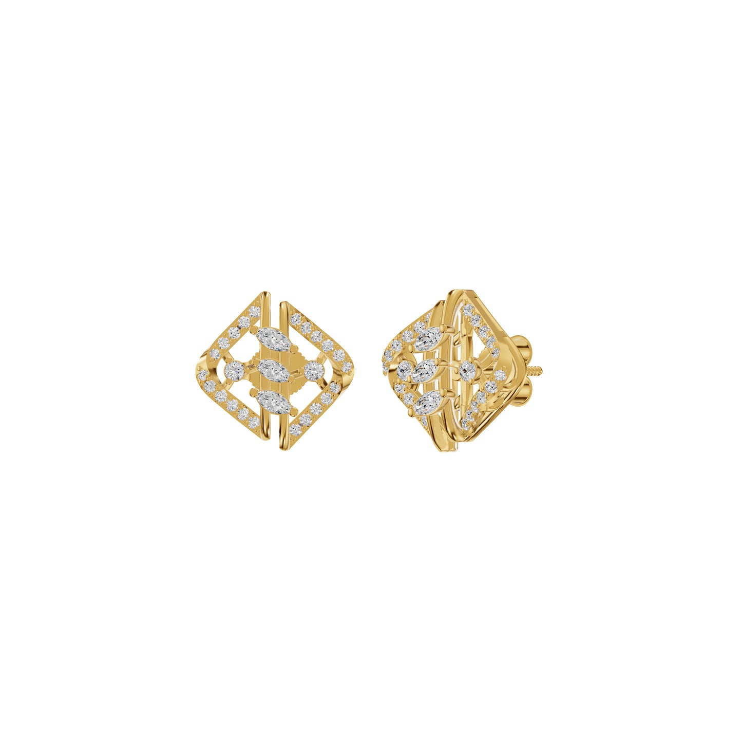 Geometric Open Frame Diamond Stud Earrings