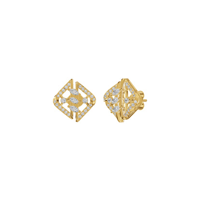 Geometric Open Frame Diamond Stud Earrings