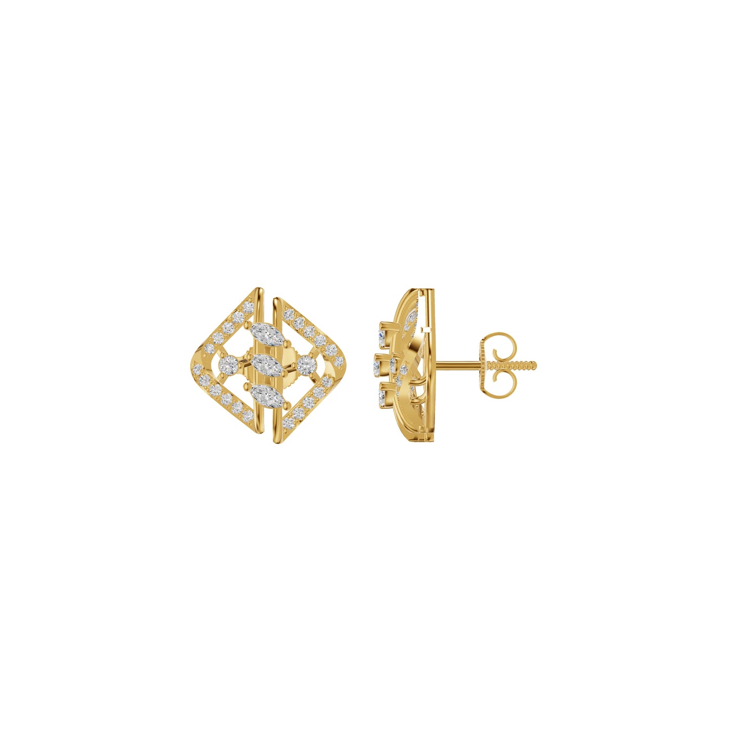 Geometric Open Frame Diamond Stud Earrings