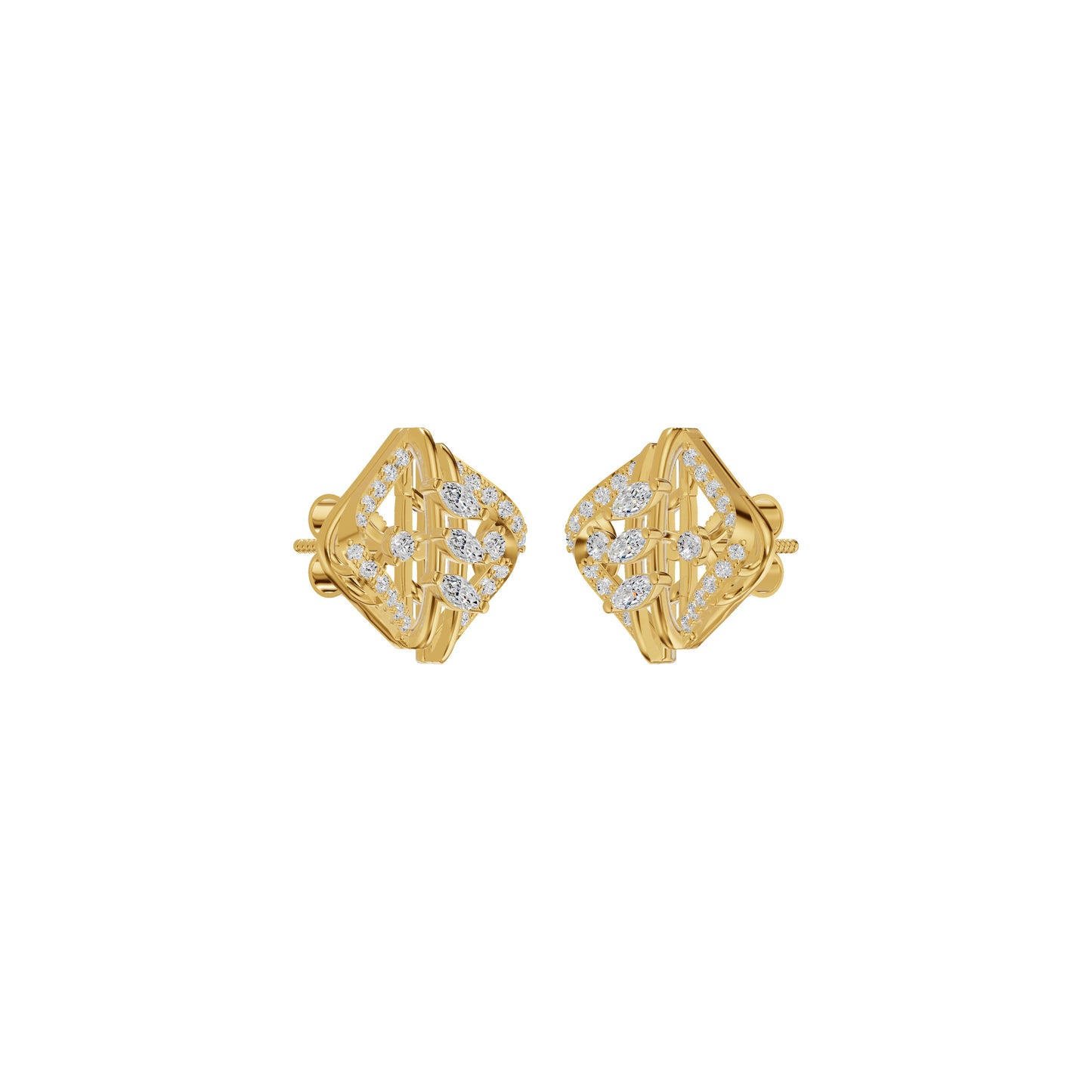 Geometric Open Frame Diamond Stud Earrings