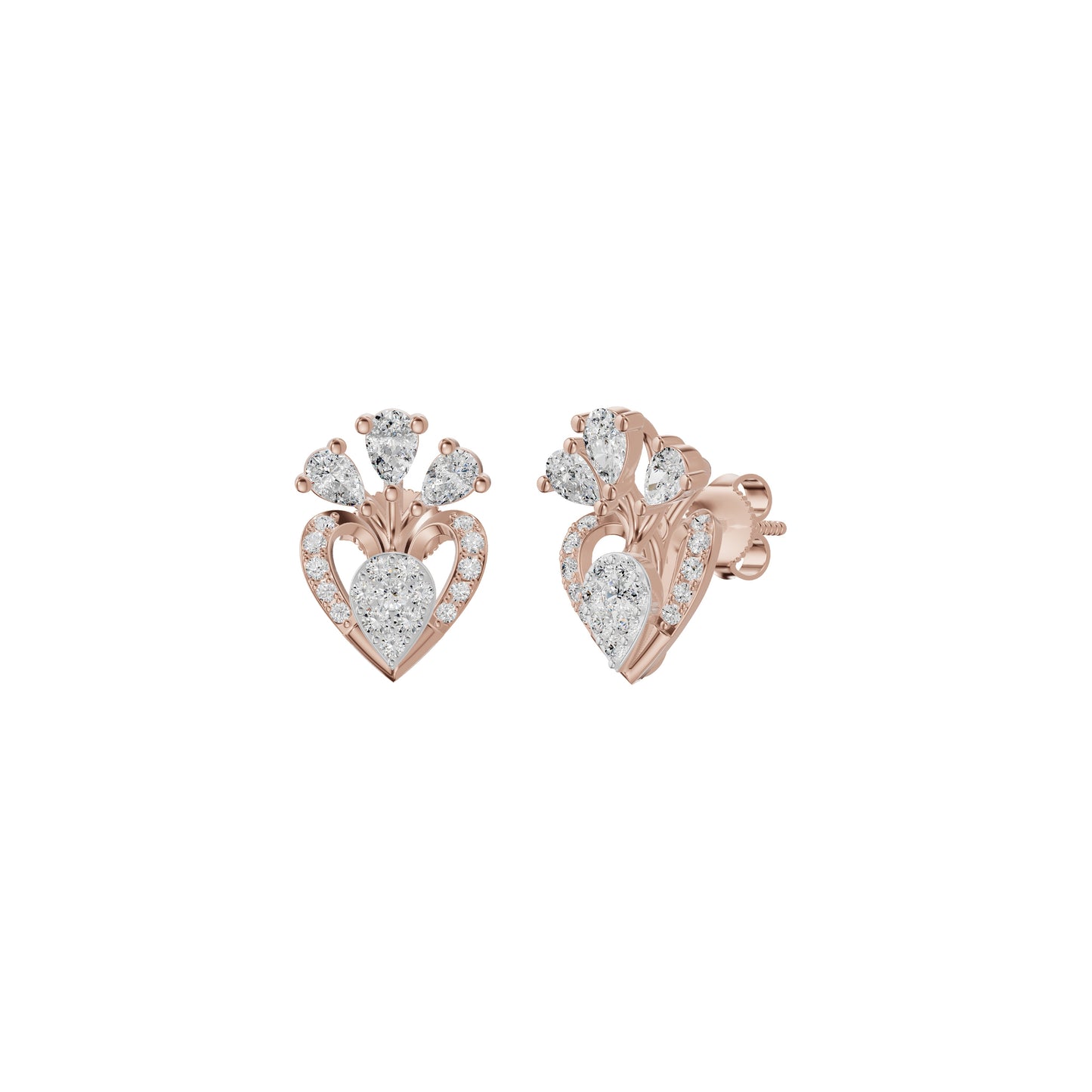 Three Spoke Diamond Stud Earrings