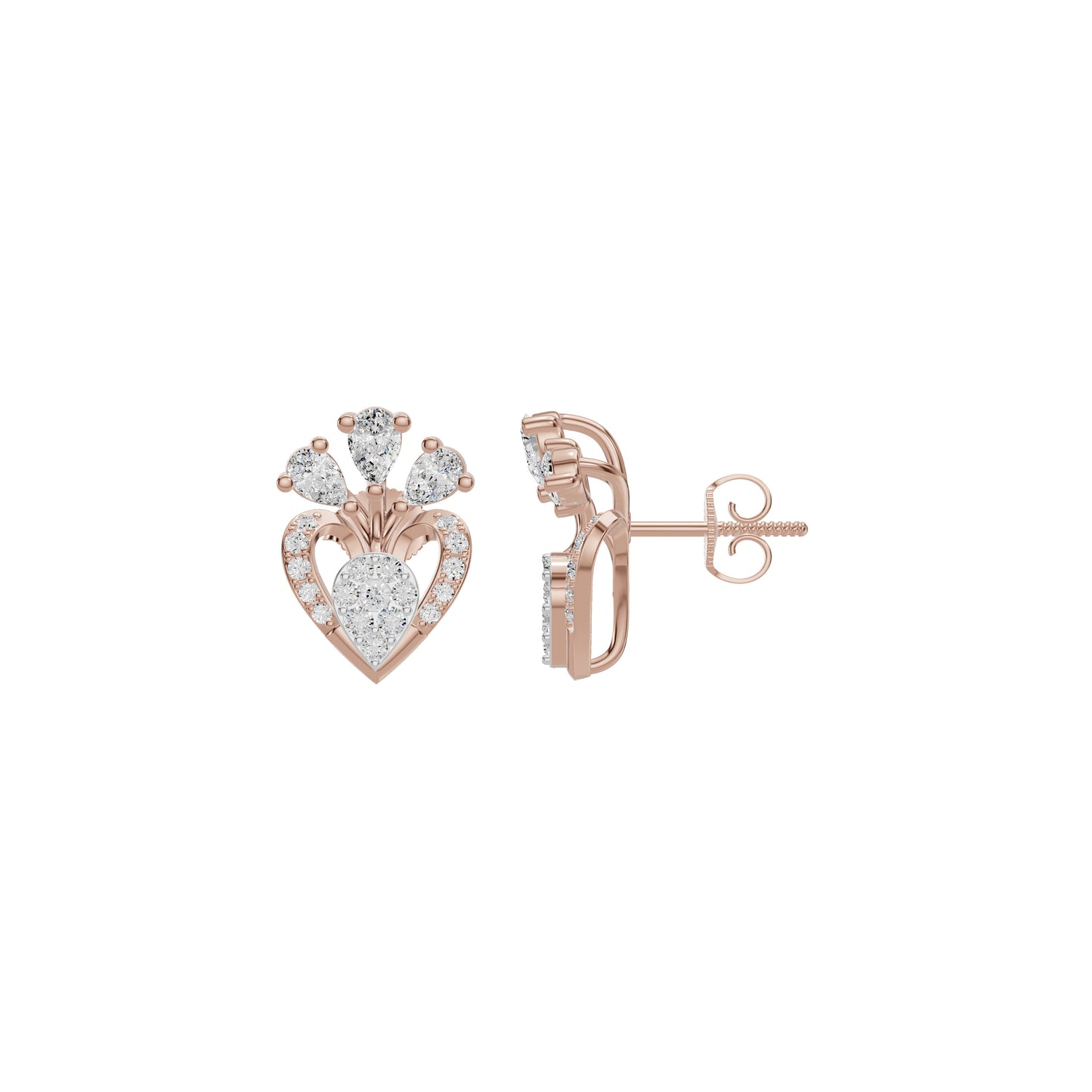 Three Spoke Diamond Stud Earrings