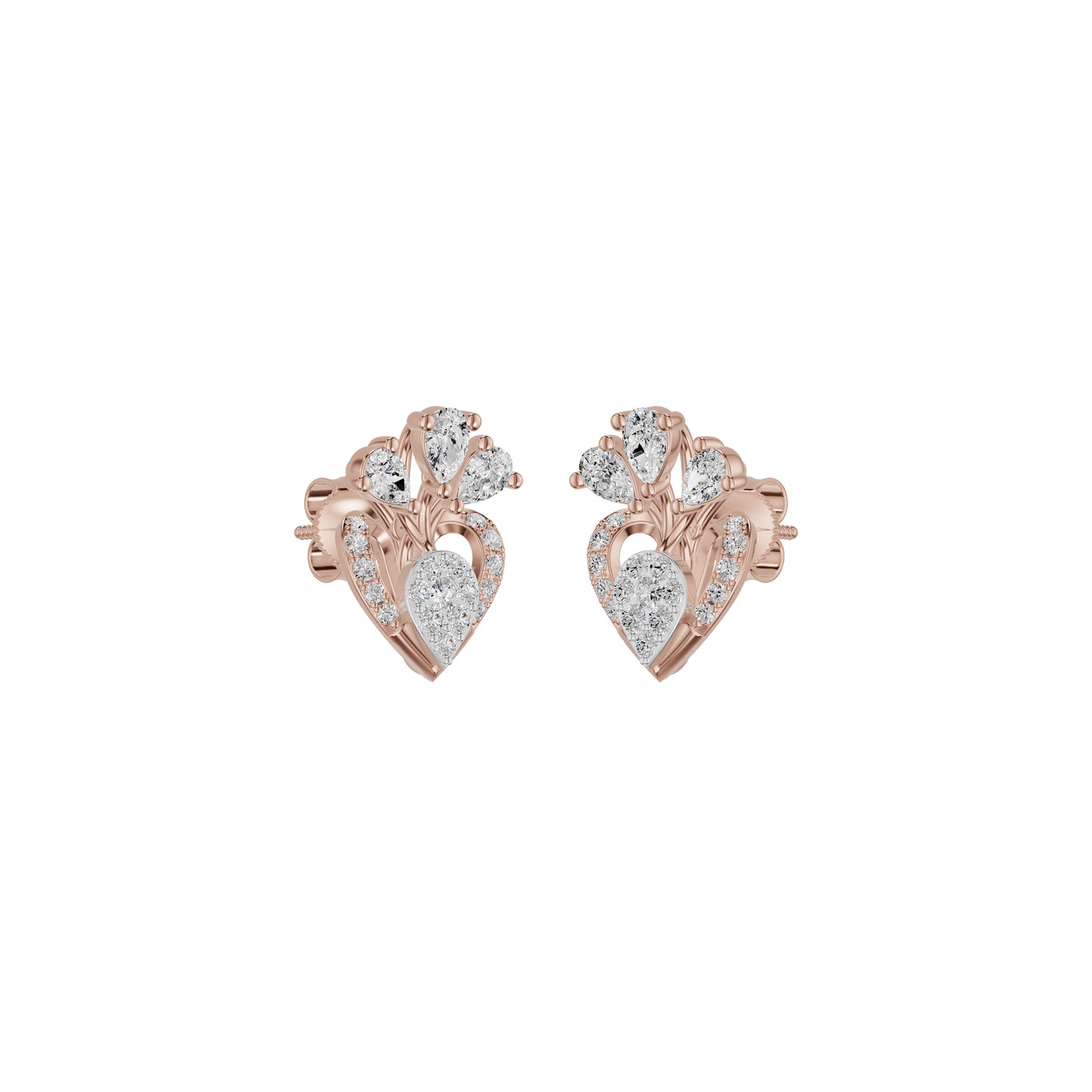 Three Spoke Diamond Stud Earrings