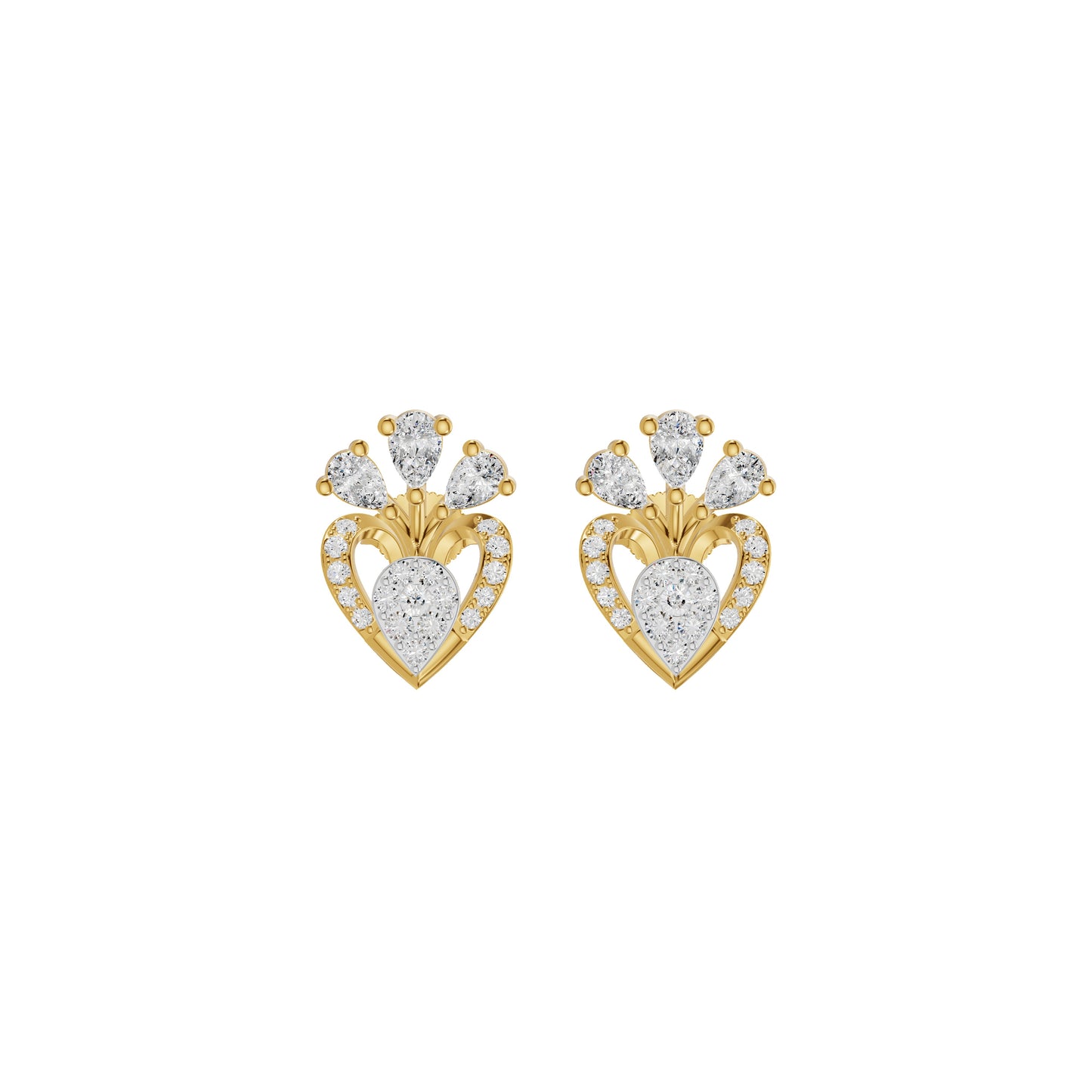 Three Spoke Diamond Stud Earrings