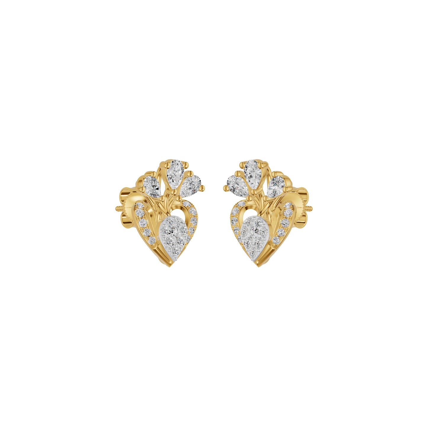Three Spoke Diamond Stud Earrings