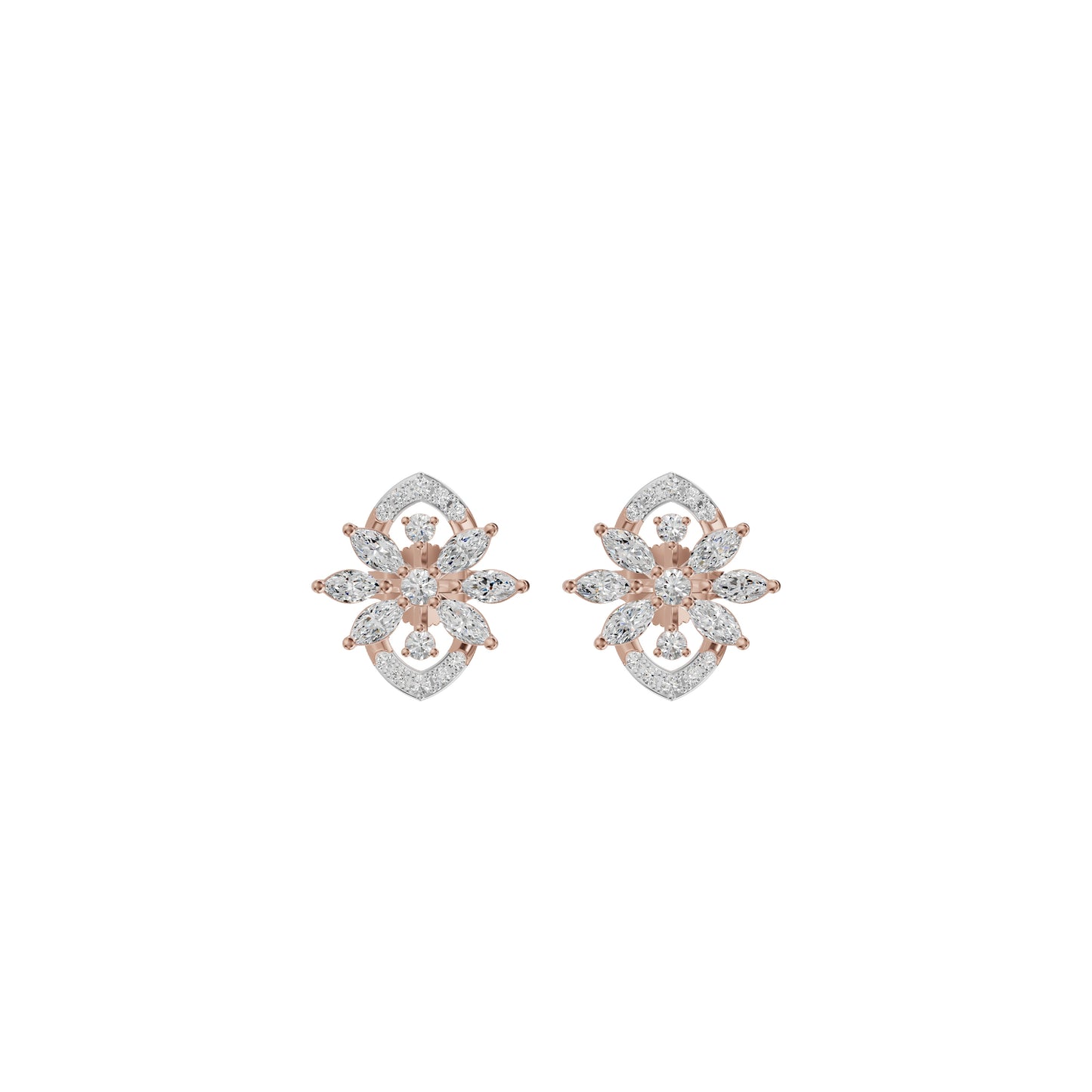 Twirling Star Marquise Round Diamond Stud Earrings 18 KT / Rose Gold
