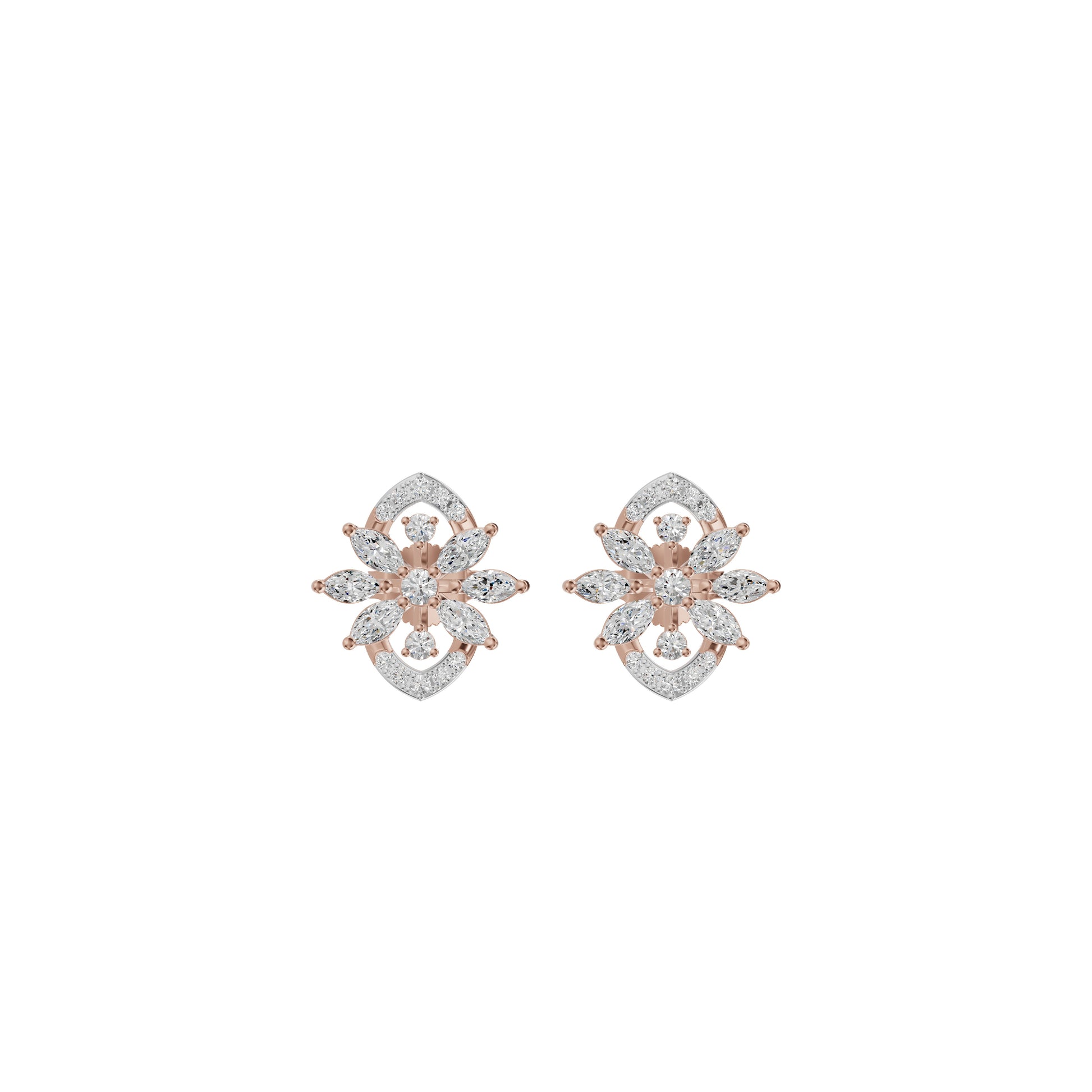 Twirling Star Marquise Round Diamond Stud Earrings 18 KT / Rose Gold