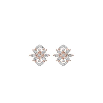 Twirling Star Marquise Round Diamond Stud Earrings 18 KT / Rose Gold