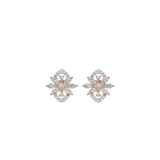 Twirling Star Marquise Round Diamond Stud Earrings 18 KT / Rose Gold
