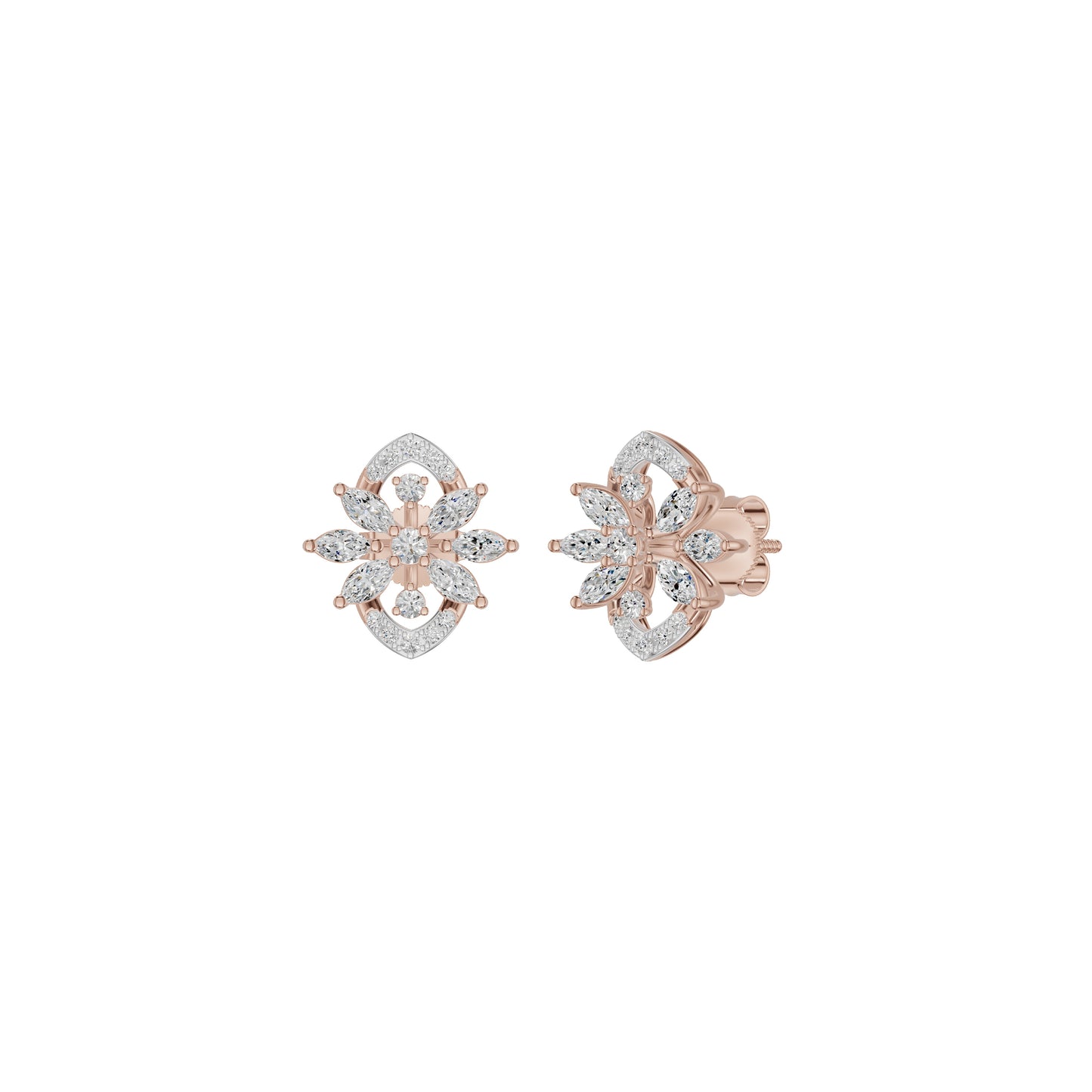 Twirling Star Marquise Round Diamond Stud Earrings 18 KT / Rose Gold