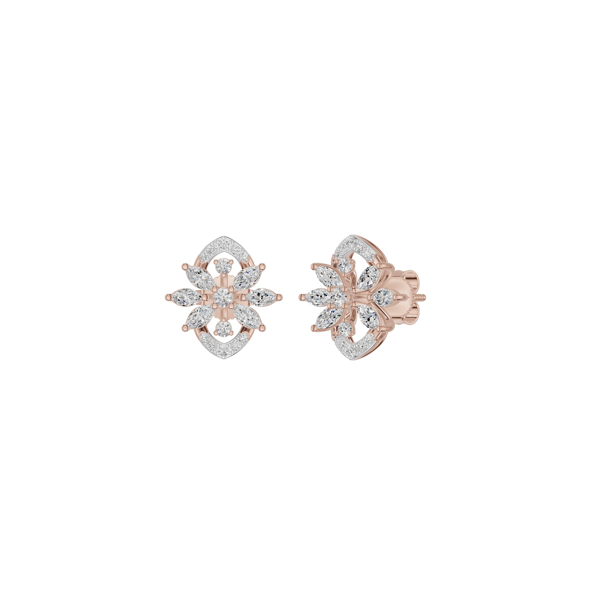 Twirling Star Marquise Round Diamond Stud Earrings 18 KT / Rose Gold
