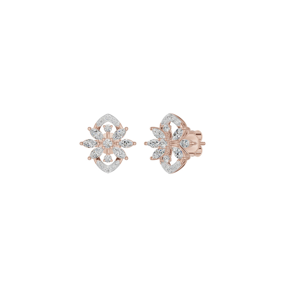 Twirling Star Marquise Round Diamond Stud Earrings 18 KT / Rose Gold