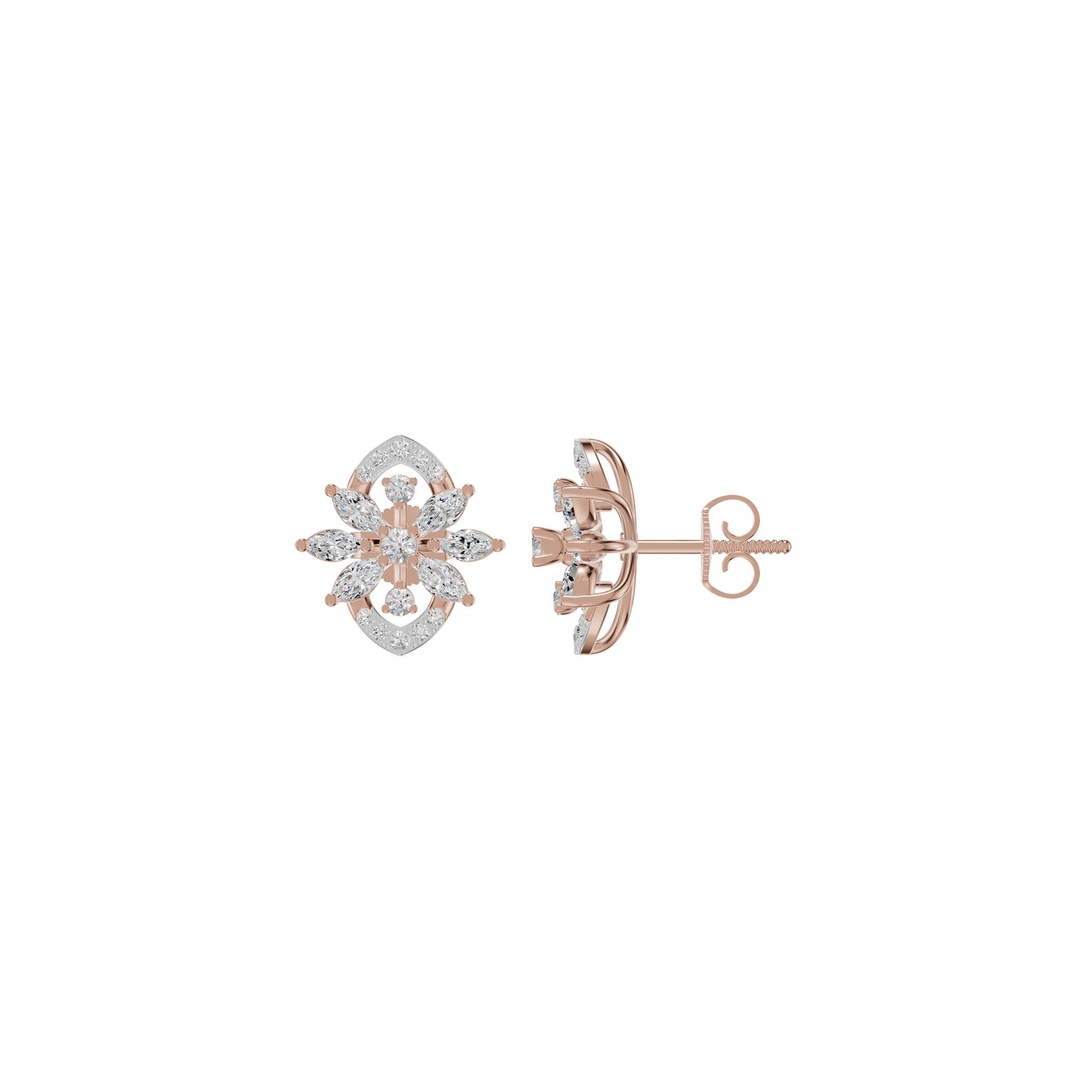 Twirling Star Marquise Round Diamond Stud Earrings 18 KT / Rose Gold