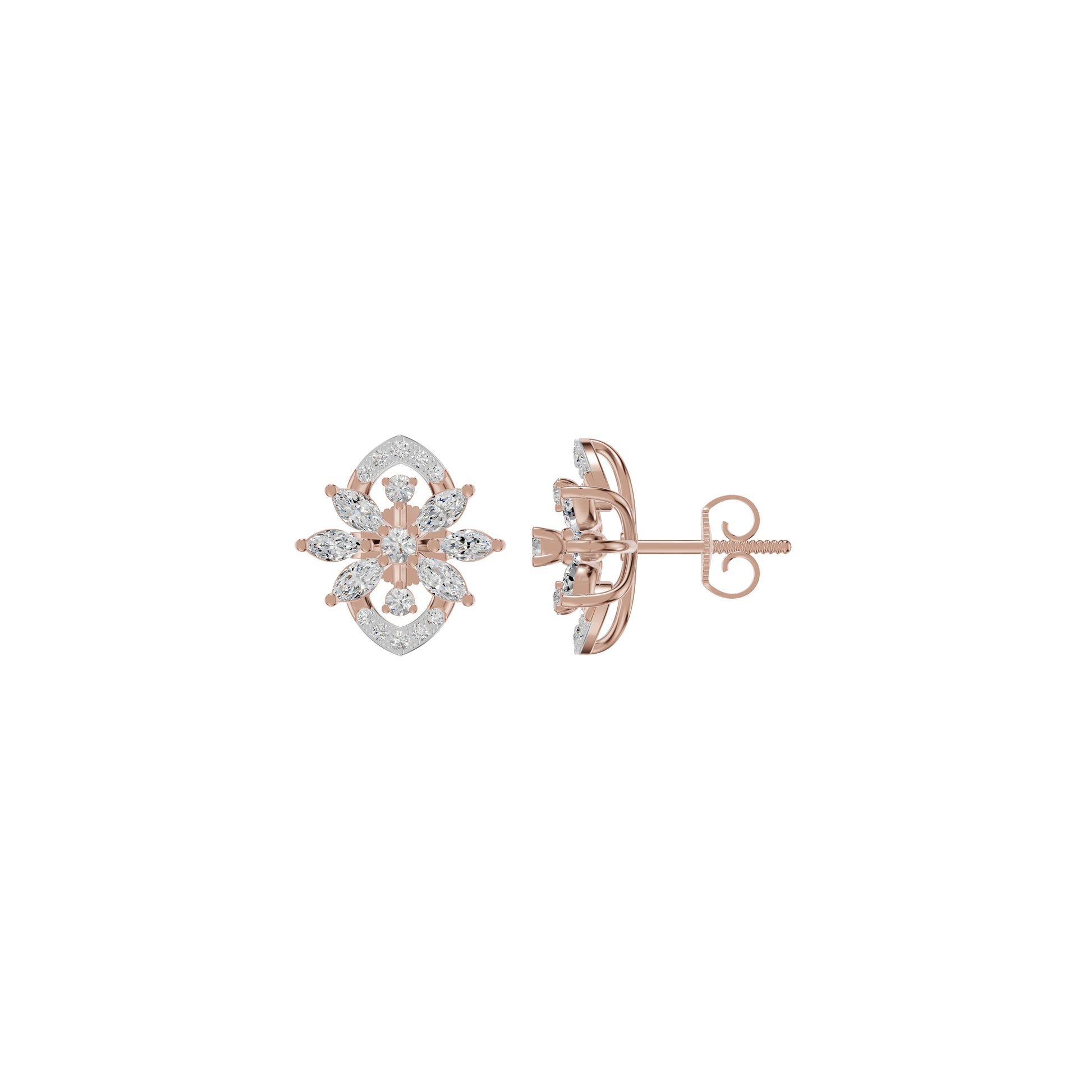 Twirling Star Marquise Round Diamond Stud Earrings 18 KT / Rose Gold