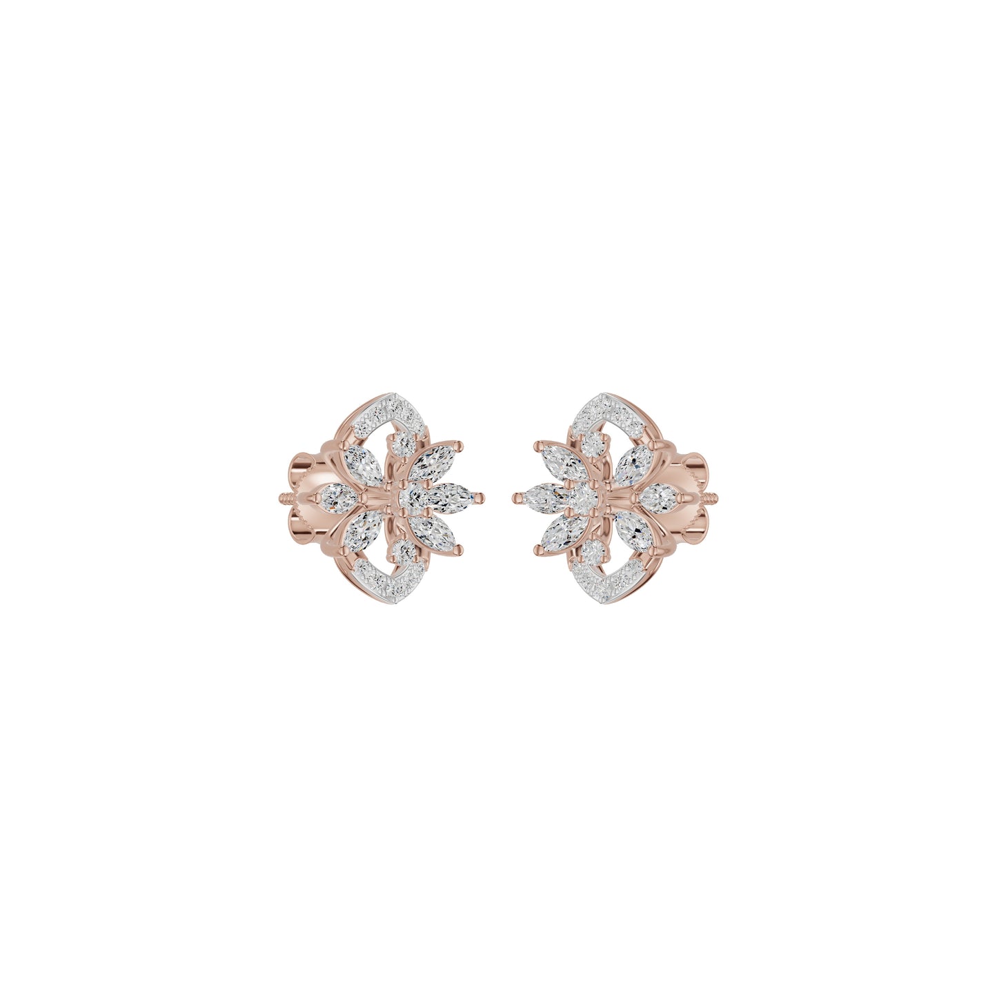 Twirling Star Marquise Round Diamond Stud Earrings 18 KT / Rose Gold