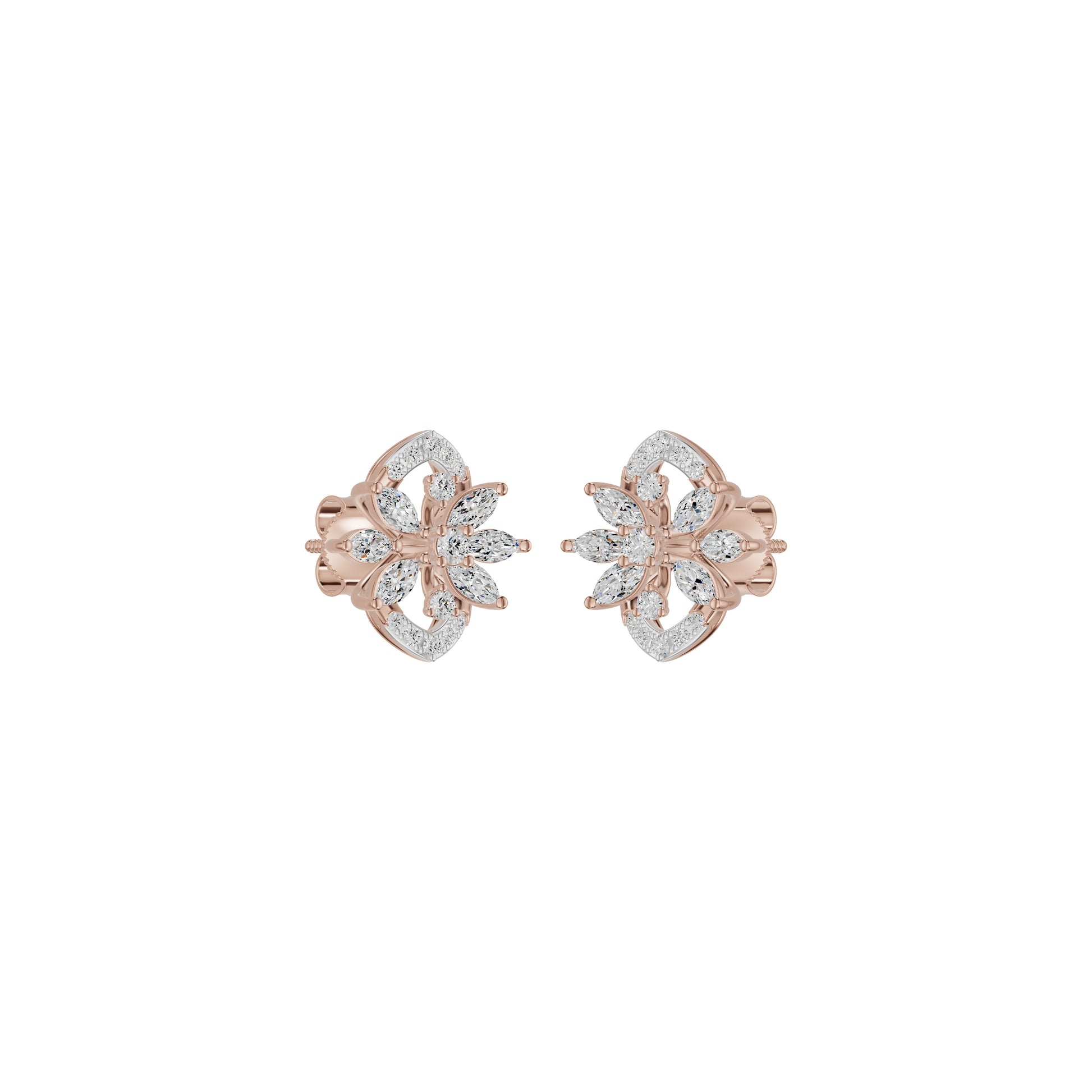 Twirling Star Marquise Round Diamond Stud Earrings 18 KT / Rose Gold